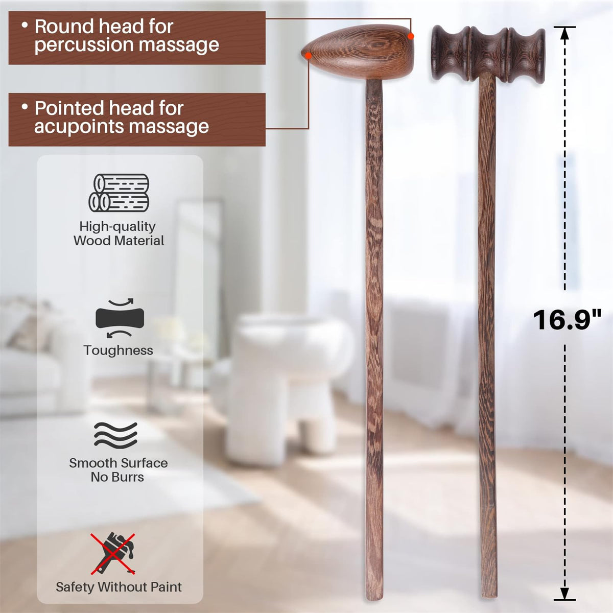 TERRIFI Wood Hammer Self Massage Tools for Back and Neck, Handheld Therapy Stick for Self-Massage, Ideal Gift for Seniors, 2 PCS