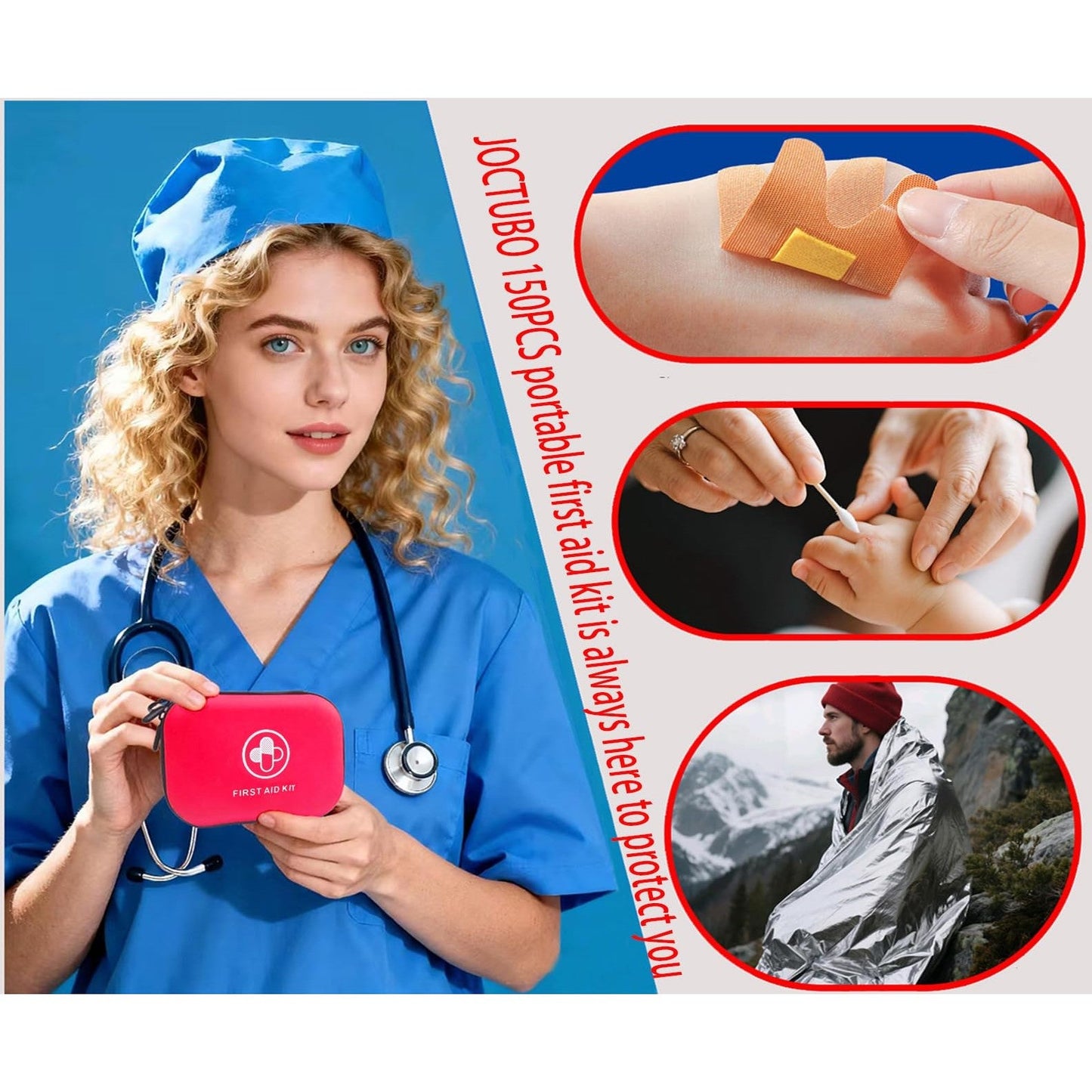 First Aid Kit 150 Piece Waterproof Hard Shell Emergency Medical Kit for Home, Camping, Hiking, Sports, Office, Adventure Portable IFAK Kits (Red)
