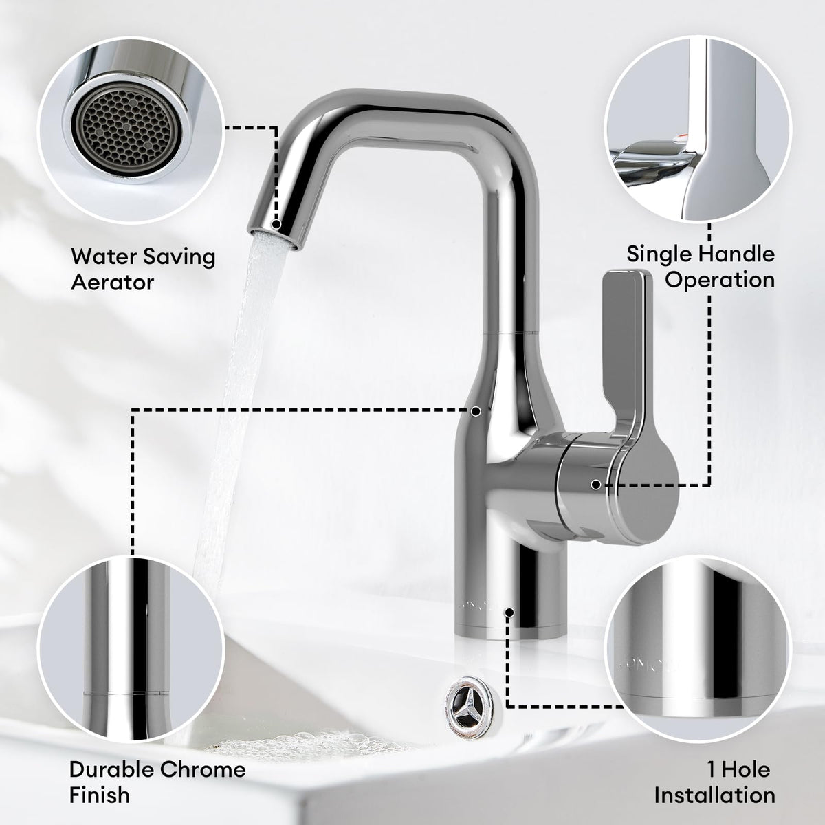 JOMOO Bathroom Faucet, Single-Lever Basin Mixer Deck Mounted Lavatory Tap Basin Mixer Brass Bathroom Sink Fixtures, Chrome
