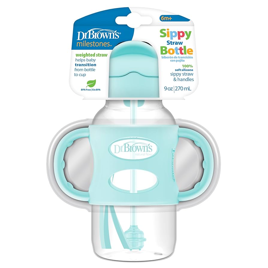 DrBrown's - Wide Neck Sippy Bottles + Handles 270ML - (6m+) - Light Blue