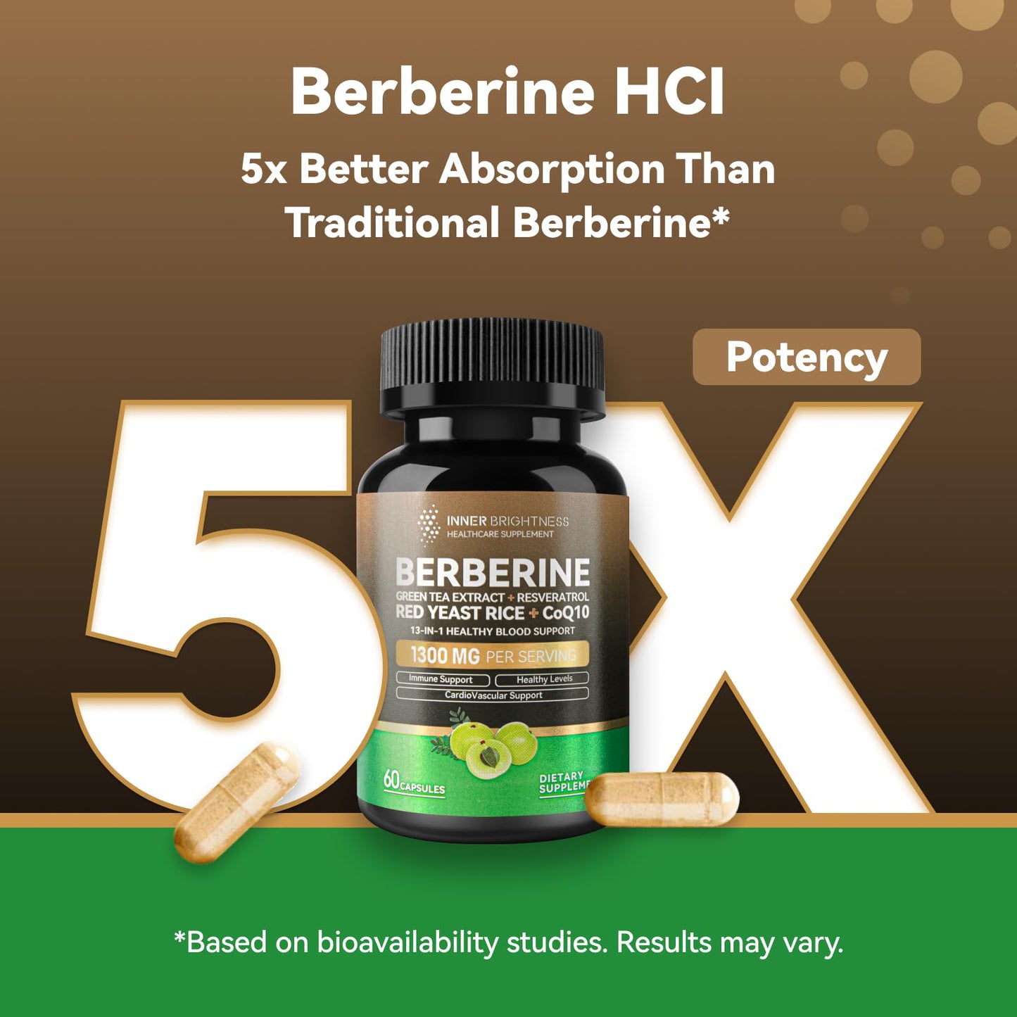 Berberine 1300mg with Green Tea Extract, Resveratrol, Red Yeast Rice & CoQ10 – 13-in-1 Immune Health, Natural Metabolic Support – 60 Capsules – Non-GMO, Lab Tested - Medaid International
