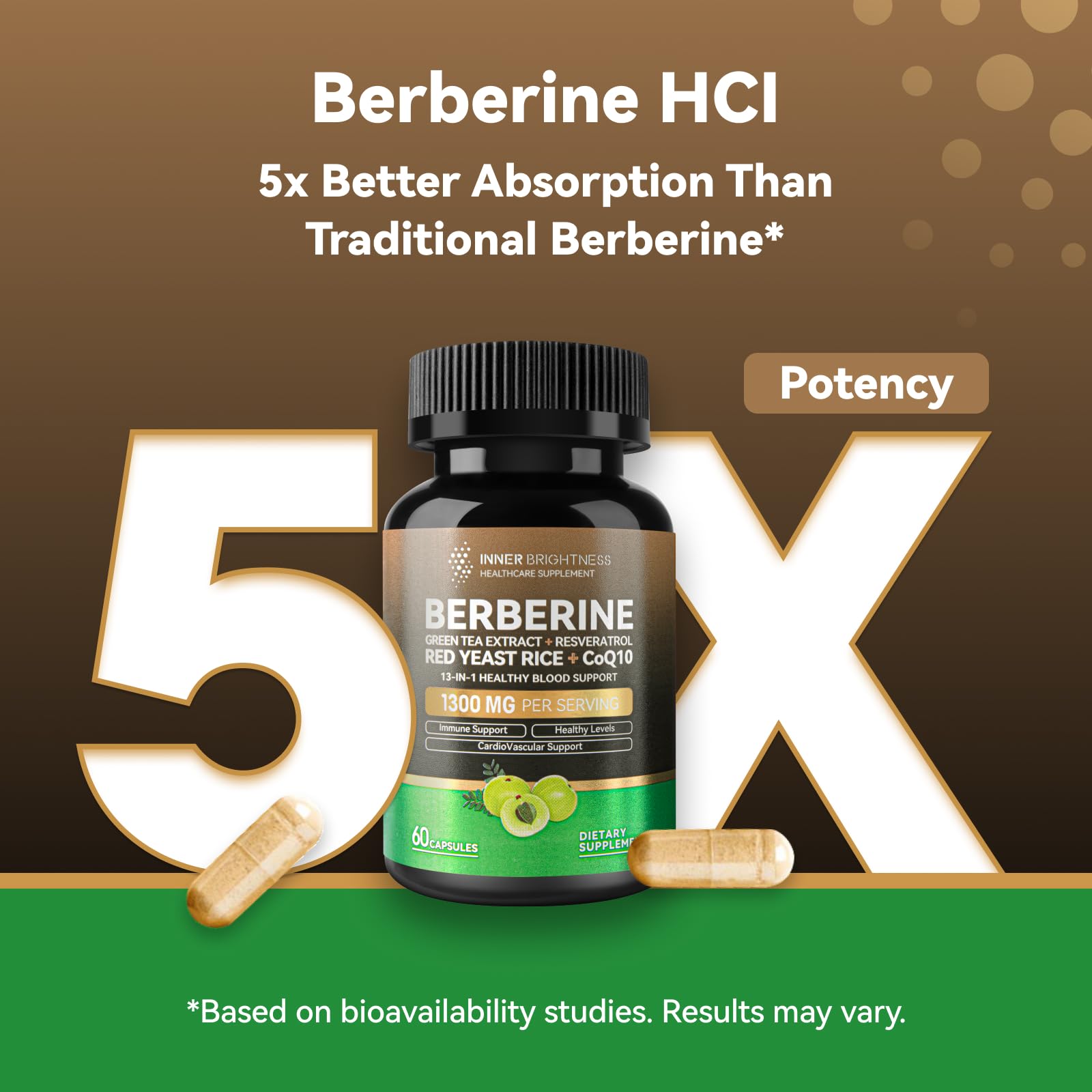 Berberine 1300mg with Green Tea Extract, Resveratrol, Red Yeast Rice & CoQ10 – 13-in-1 Immune Health, Natural Metabolic Support – 60 Capsules – Non-GMO, Lab Tested - Medaid International