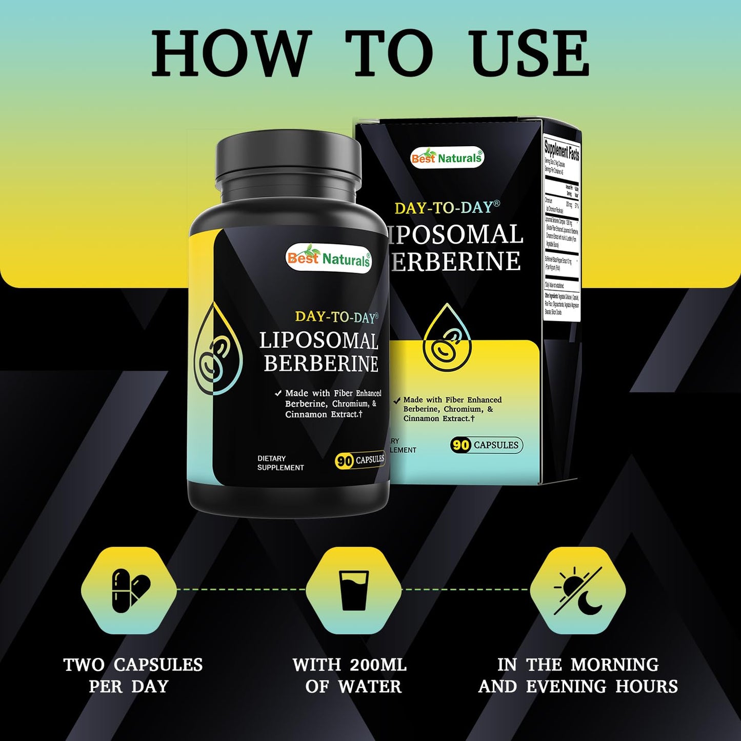 Best Naturals Day to Day Liposomal Berberine 1200 mg with Bioperine 90 Veg Capsules - Made with Fiber Enhanced Chromium, & Cinnamon Extract & Bioperine. - Medaid International