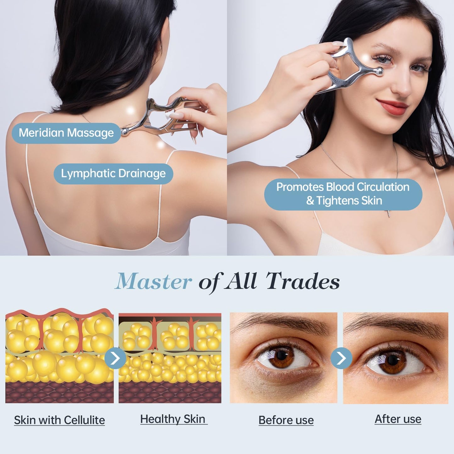 Metal Gua Sha Facial Tools, Portable Scalp Massage Tool, 5 in 1 Massage Comb for Head, Neck, Shoulders, Legs & Arms Hand Held Head Massager for Deep Relaxation and Relieving Fatigue & Pain, Home SPA - Medaid International
