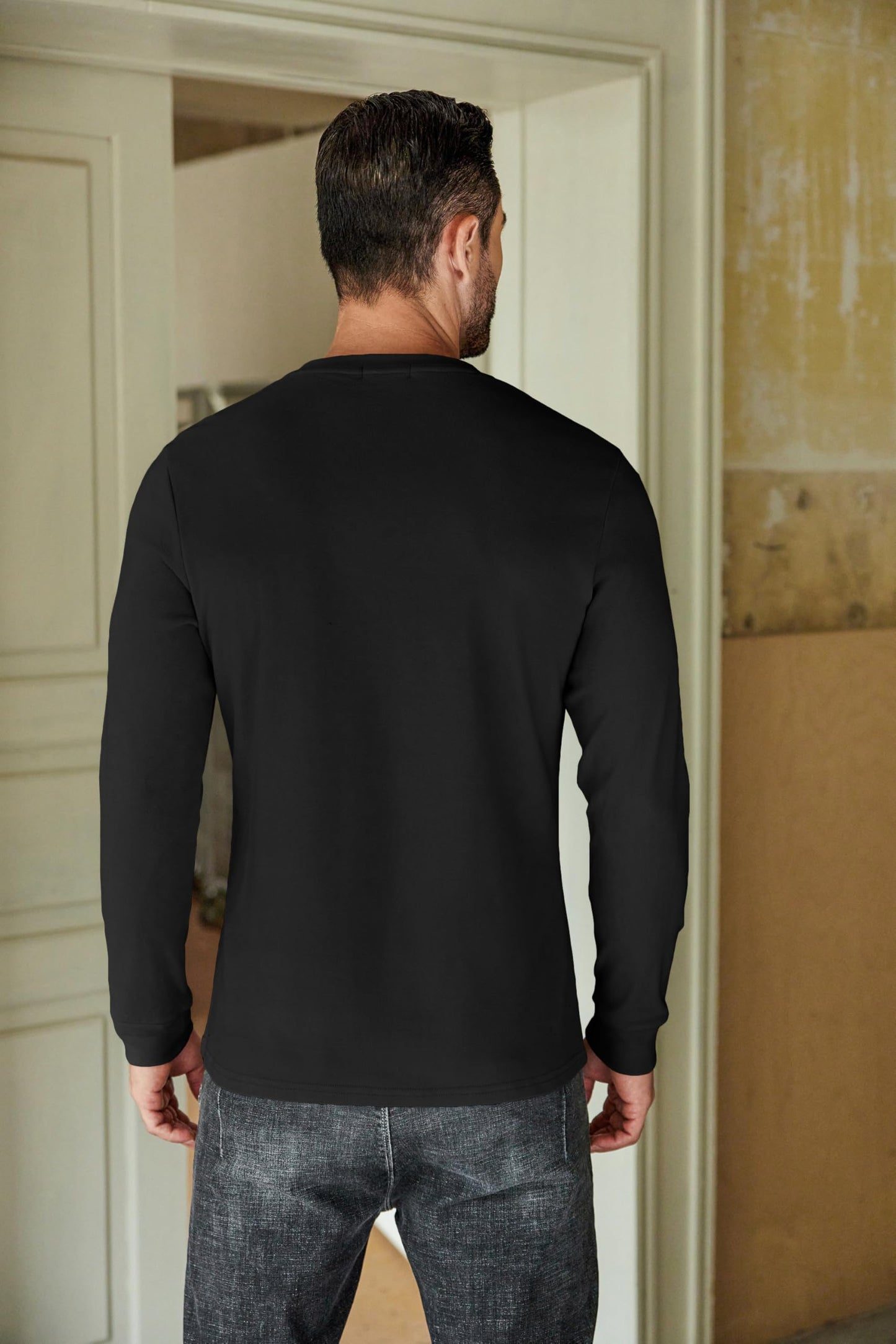 COOFANDY Mens Long Sleeve Henley T-Shirts Basic Thermal Pullover Stretch Tee Shirts Fashion Casual Tops Black - Medaid International