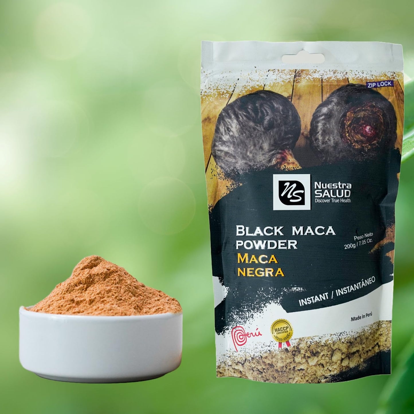 Nuestra NS Salud Black Maca Powder (200g) Unleash The Power of Peruvian Black Maca Root - Medaid International