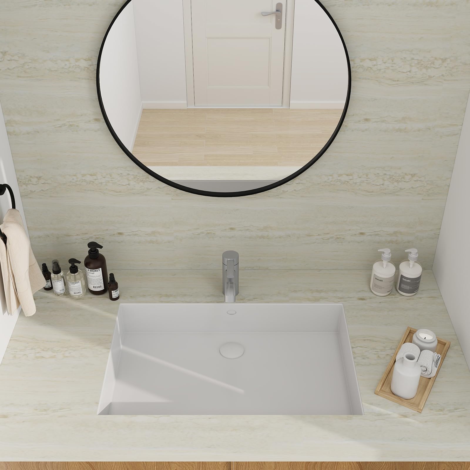 PHINILUX Marble Contact Paper for Countertops Cover - 15.7" X 118" Beige Travertine Peel and Stick Wallpaper - Removable Self Adhesive Thick Granite Vinyl Film Roll - Medaid International