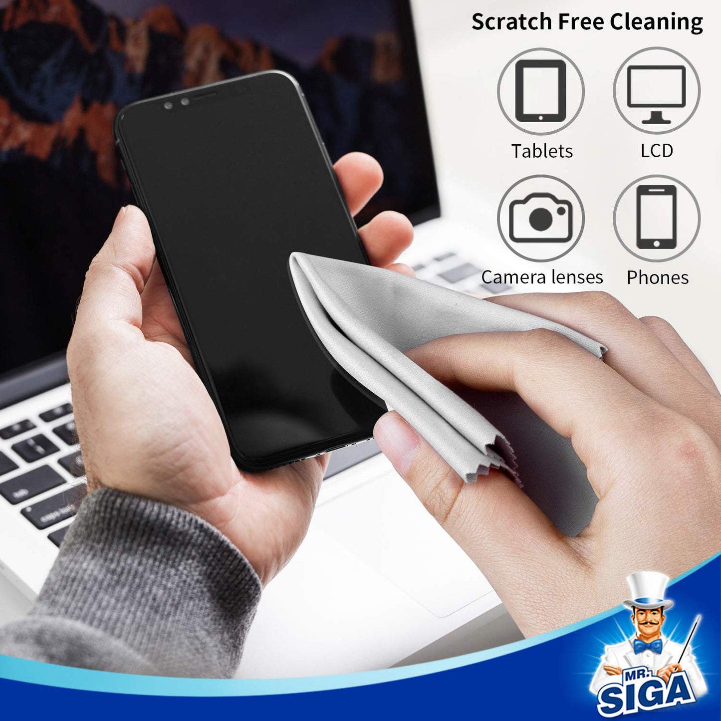 MR.SIGA Premium Microfiber Cleaning Cloths for Lens, Eyeglasses, Screens, Tablets, Glasses, 6 Pack, 6 x 7 inches (15 x 18 cm) - Medaid International