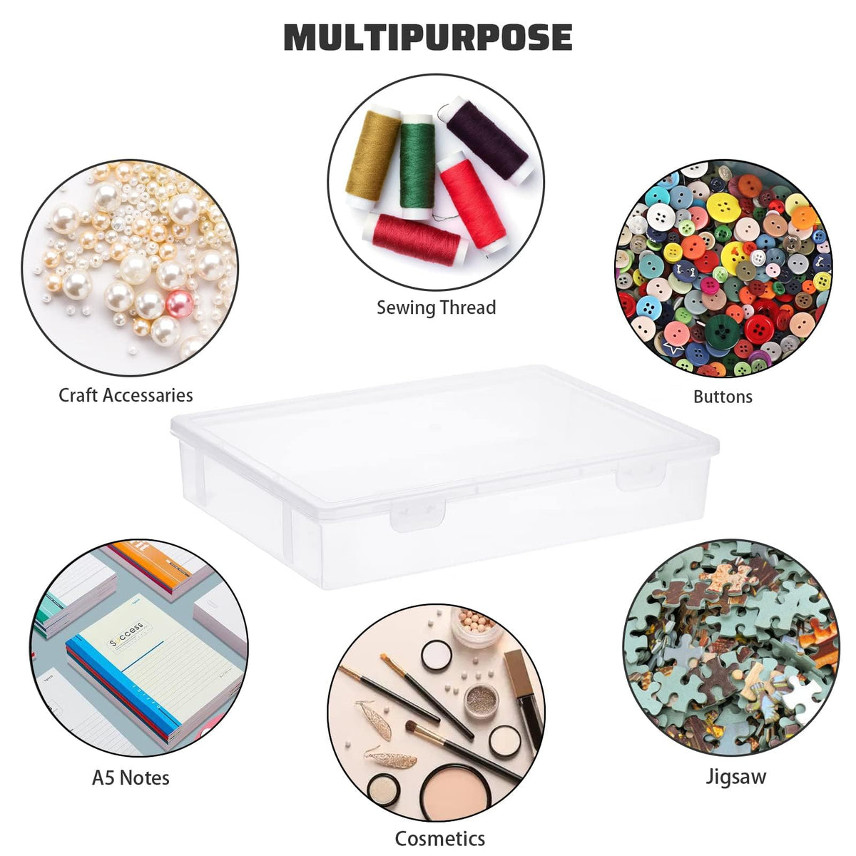 TERRIFI Clear Plastic Storage Box with Lid, Large Clip Box, Clear Plastic Storage Container Bins with Latching Lids, Art Supply Storage Organizer Plastic Sewing Box for Beads Pencils Notebooks 2 Pack