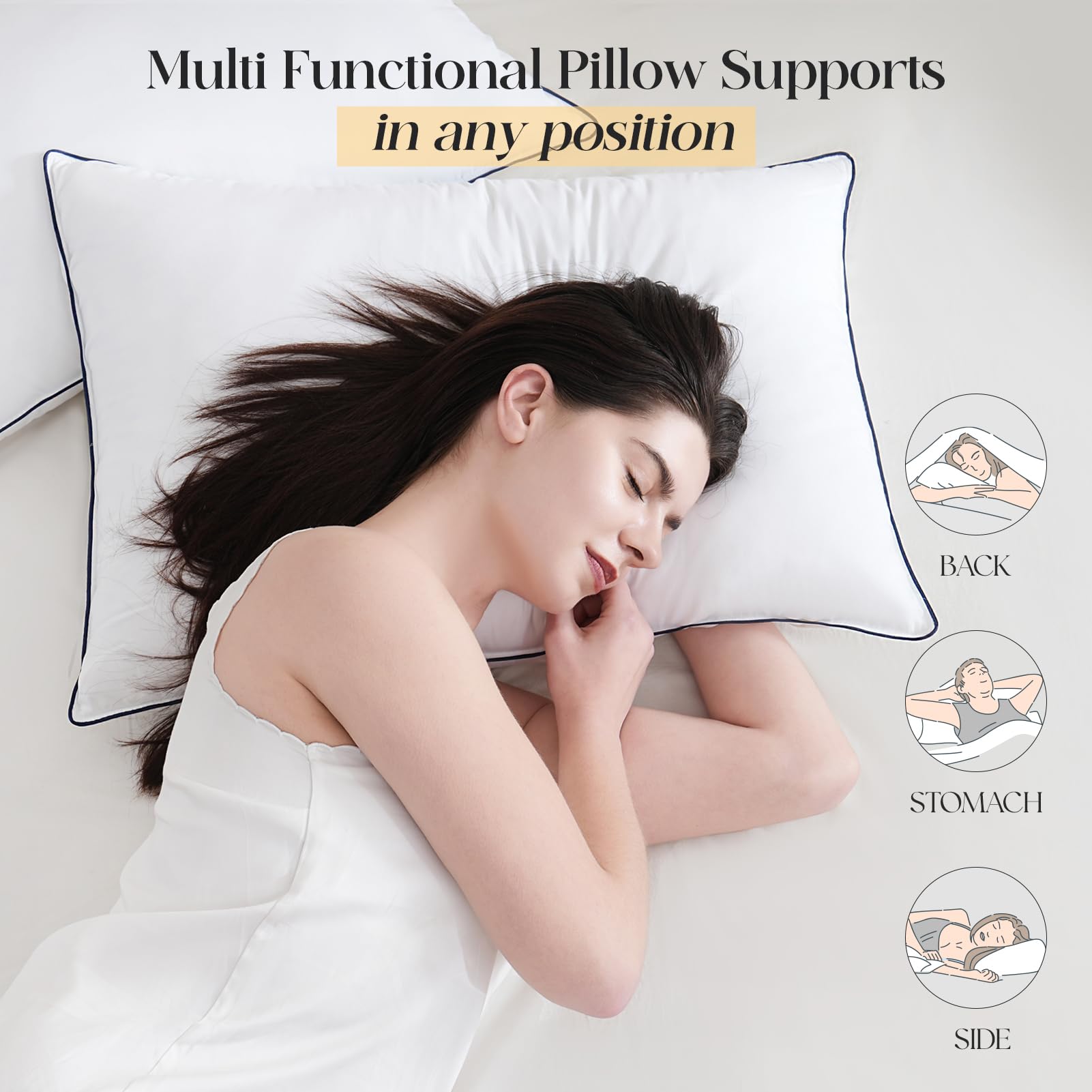 Yalamila Luxurious Goose Down Bed Pillows King Size Set of 2, Hotel Collection Pillows Designed for Deep Sleep, Soft and Supportive Filling for Side, Back Sleepers 20" x 36" - Medaid International
