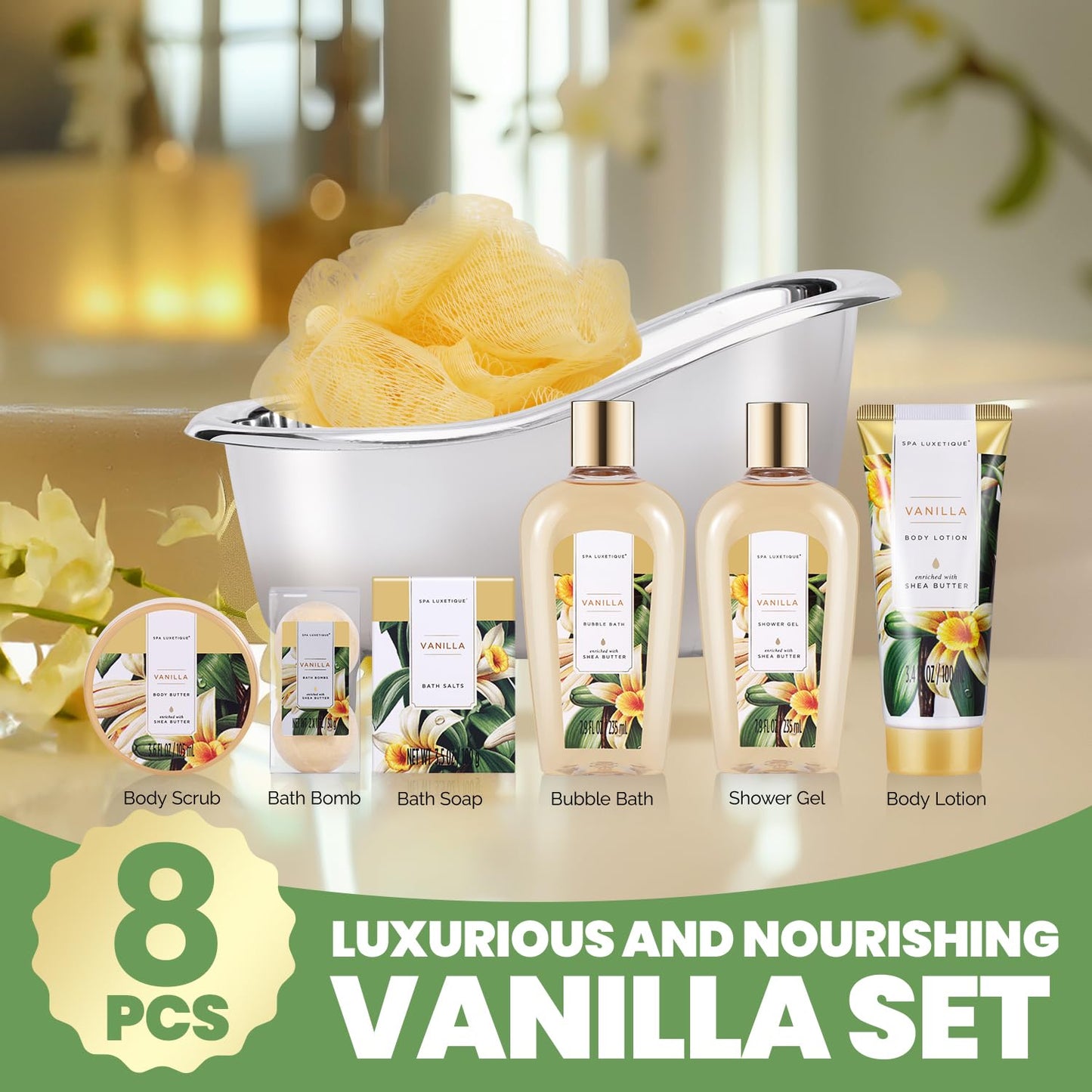 Gifts for Women, Spa Luxetique Spa Gift Baskets for Women, 8 Pcs Vanilla Bath Gift Sets, Vanilla Gift Baskets, Christmas Gifts - Medaid International