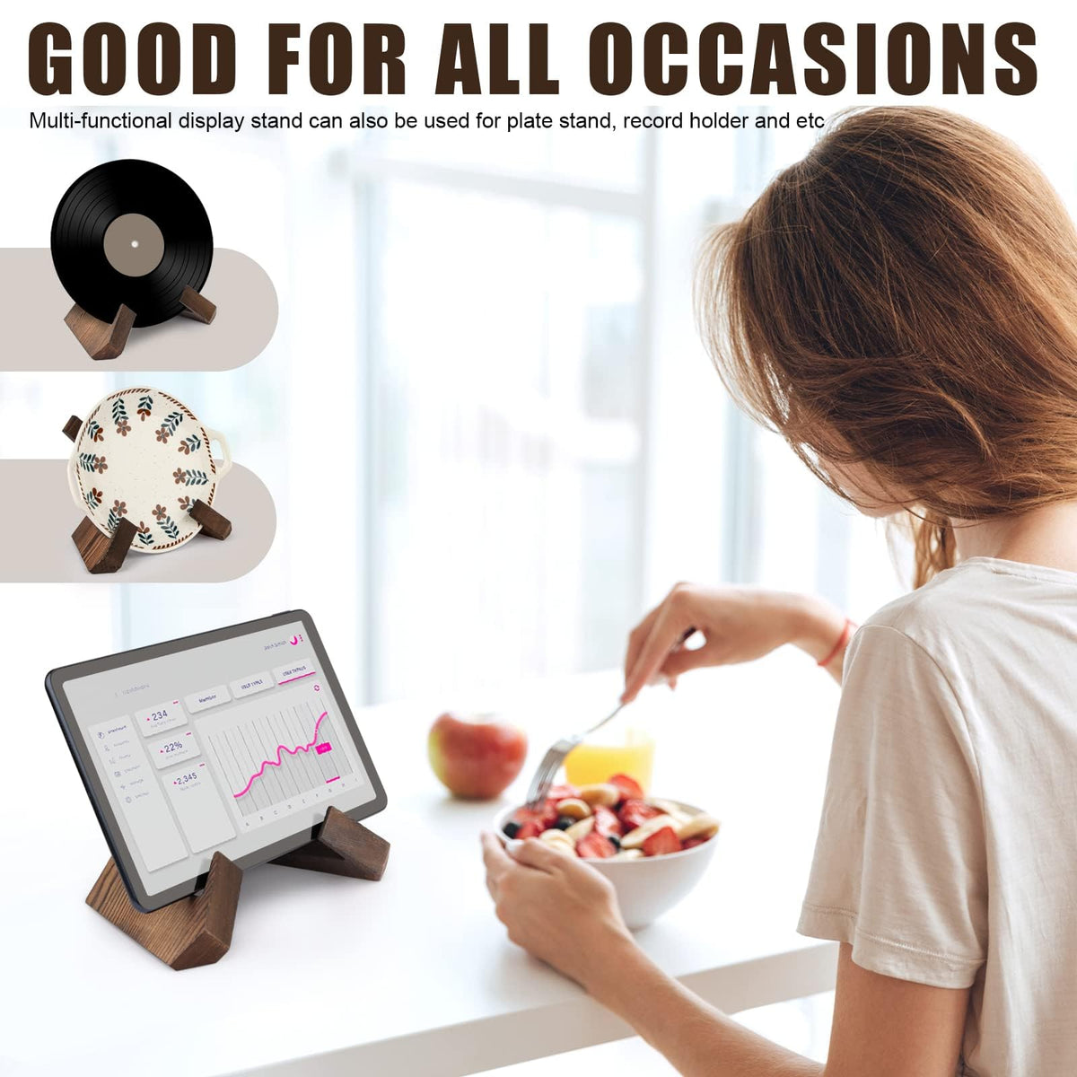Terrifi Cookbook Stand For Kitchen, Handmade Wooden Holder, Recipe Book Holder Kitchen Counter, Rustic Cook Stand, Menu Display - Brown