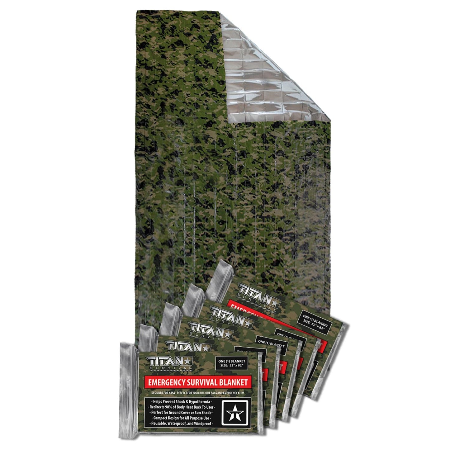 TITAN Survival Premium Mylar Survival Blankets (5 Pack) Thermal Emergency Survival Blanket for Camping, Hunting, Hiking - 90% Heat Retention & Waterproof - Portable Space Blanket w/Size Options