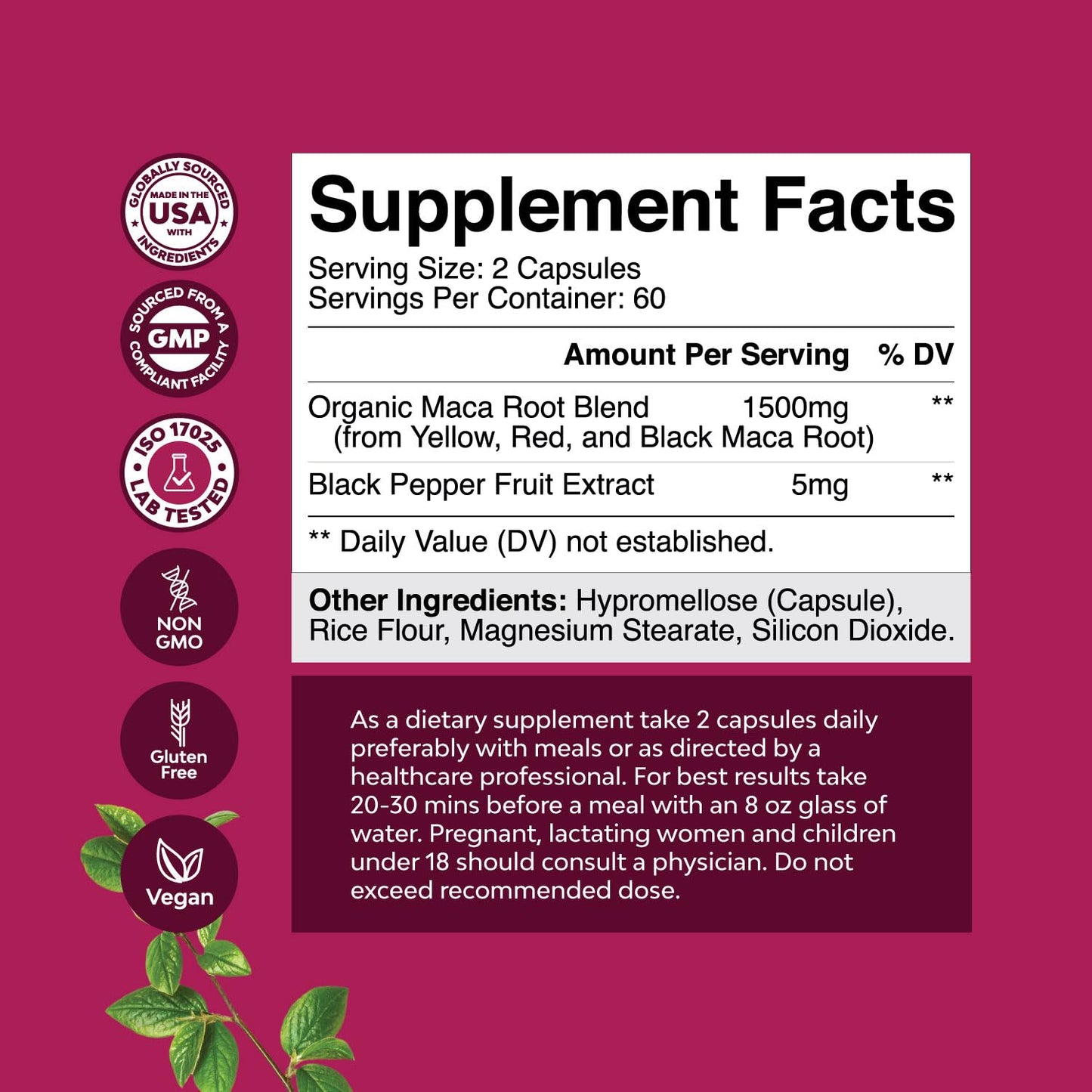 Organic Maca Root Capsules for Women - Potent Herbal Supplement with Female Enhancing Blend of Red Yellow & Black Maca Root - Non-GMO Certified Vegan and Gluten-Free with No Artificial Colors - 120ct - Medaid International