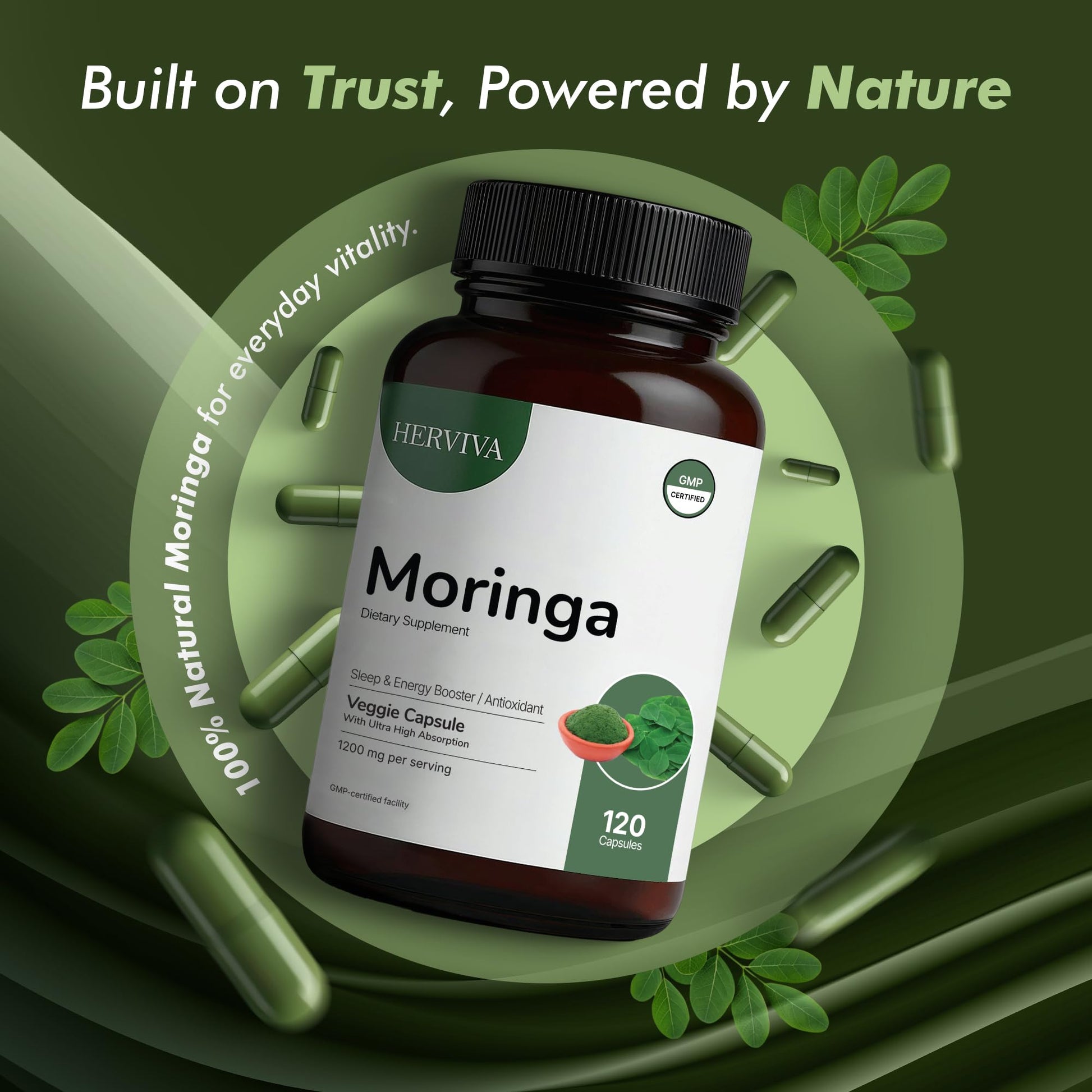 HERVIVA Moringa Capsules-1200 mg of Organic Moringa –Vegan Capsules - Medaid International
