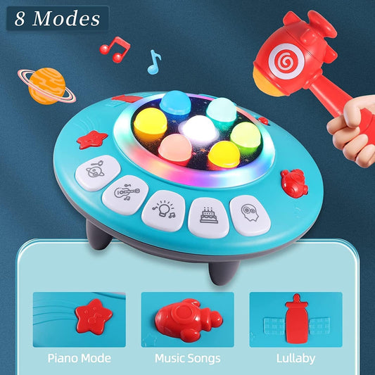 Baby Musical Toys,Baby Toys,8-in-1 Musial Pounding Toy, Light-Up UFO Toy, Spaceship Hammer Educational Game for Toddler, Fun Birthday Gifts for Kids