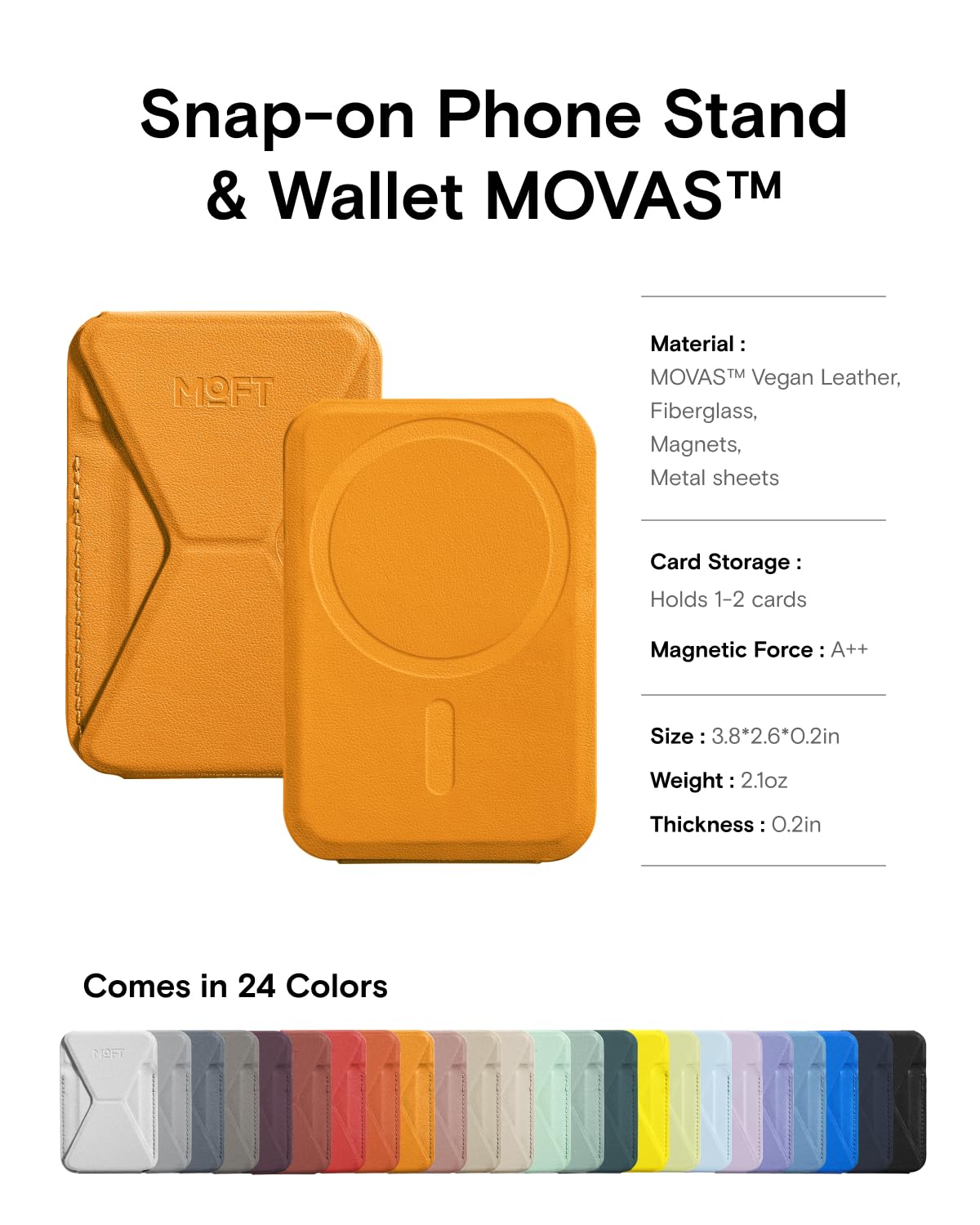 MOFT Magnetic Wallet Stand Compatible with iPhone 17/16/15/14/13/12 Series, Angle Adjustment & Magsafe Compatible MOVAS Phone Stand,Orange - Medaid International