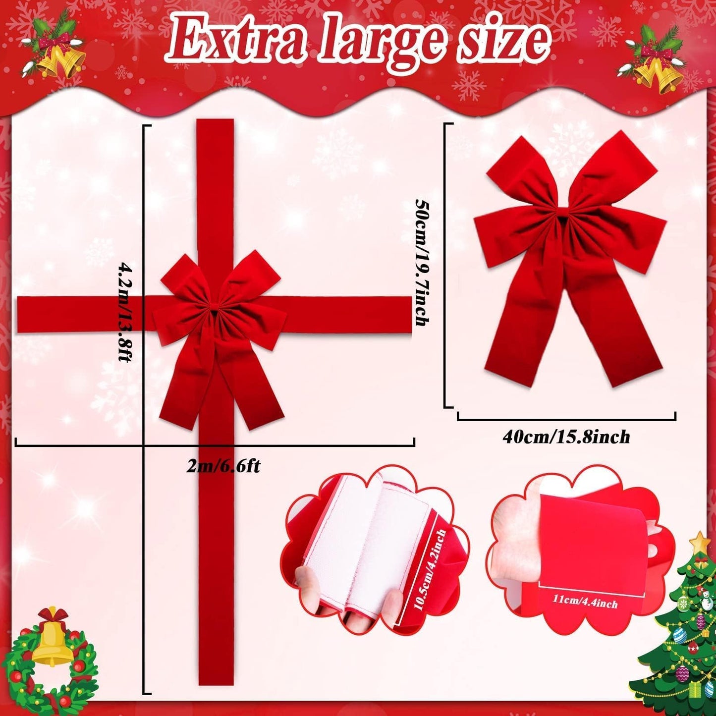gisgfim Christmas Cabinet Door Ribbon Big Red Bow Large Door Lace Christmas Tree Bow Xmas Holiday Decorations Christmas Front Door Party Supplies - Medaid International