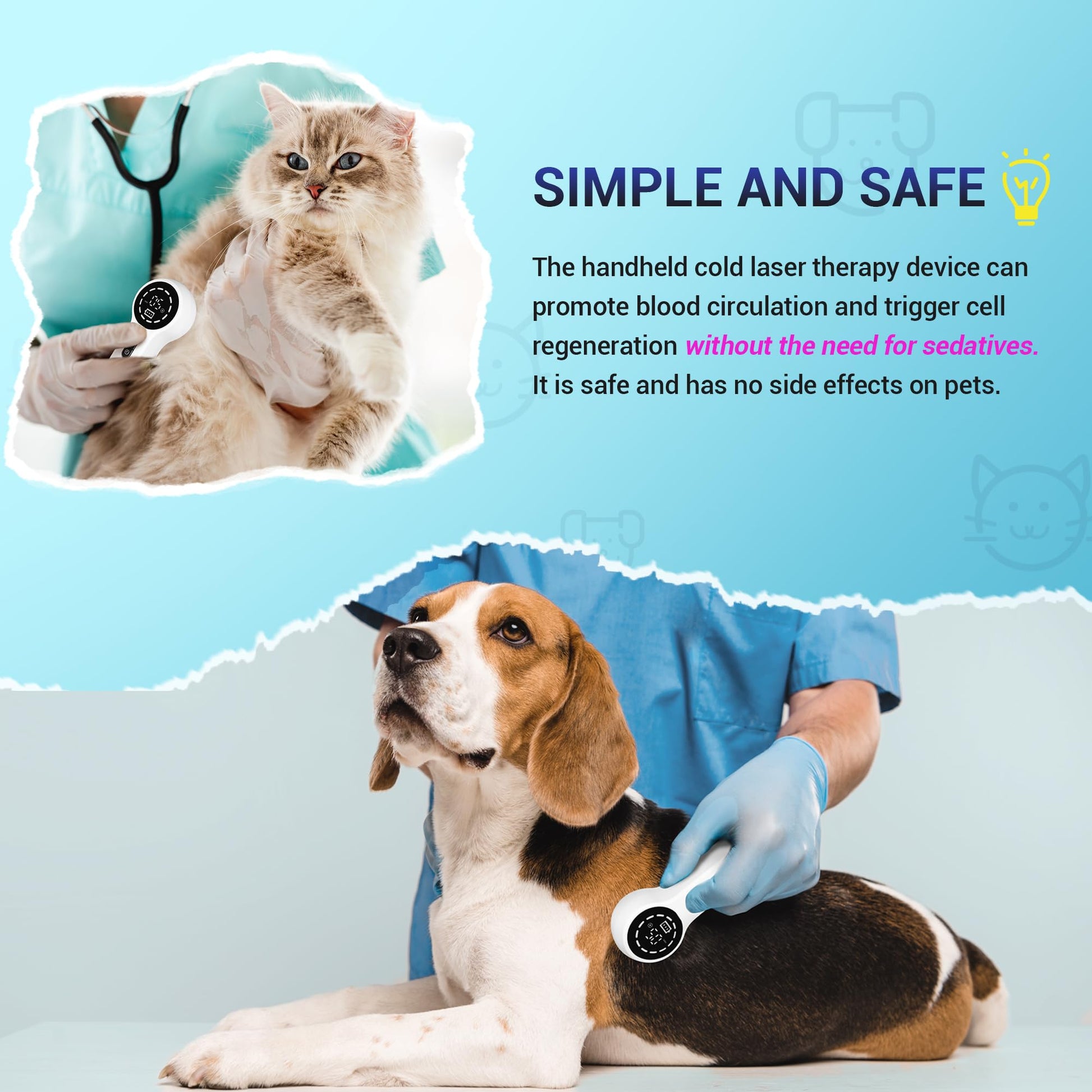 Mibest Cold Laser Therapy Device for Vet - Red Light Therapy for Dogs and Cats - Infrared Light Therapy Targets Joint and Muscles - Pain Relief, Arthritis, Spinal, Wound Healing (4x808nm + 12x650nm) - Medaid International