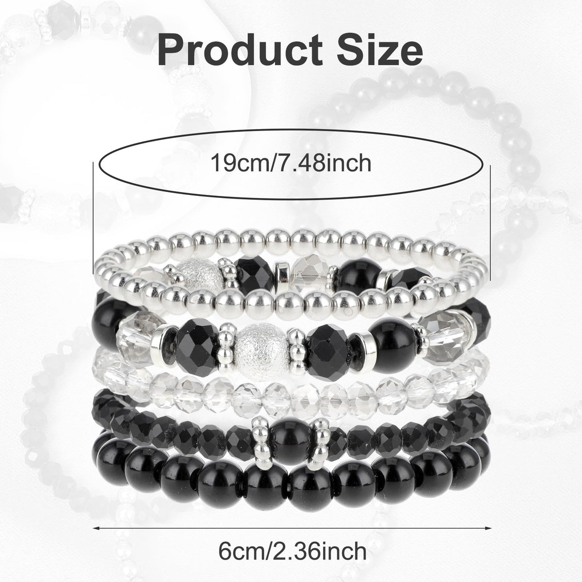 KASTWAVE Beaded Stretch Bracelets, 5 Pcs Stackable Crystal Bead Bracelets, Precious Healing Crystals, Bohemian Fashion Accessories, Positive Energy Boost, Gifts for Women