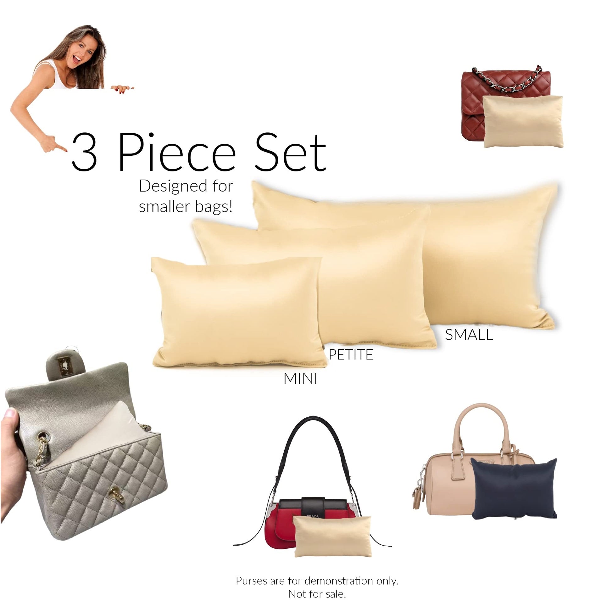 Purse Insert Pillows Set - Cushioned Handbag Fillers by Fabrinique - Starter Set of Indivdual Inserts - Prevents Creases and Damage (ice Grey, XXS-S, 3PC Set) - Medaid International