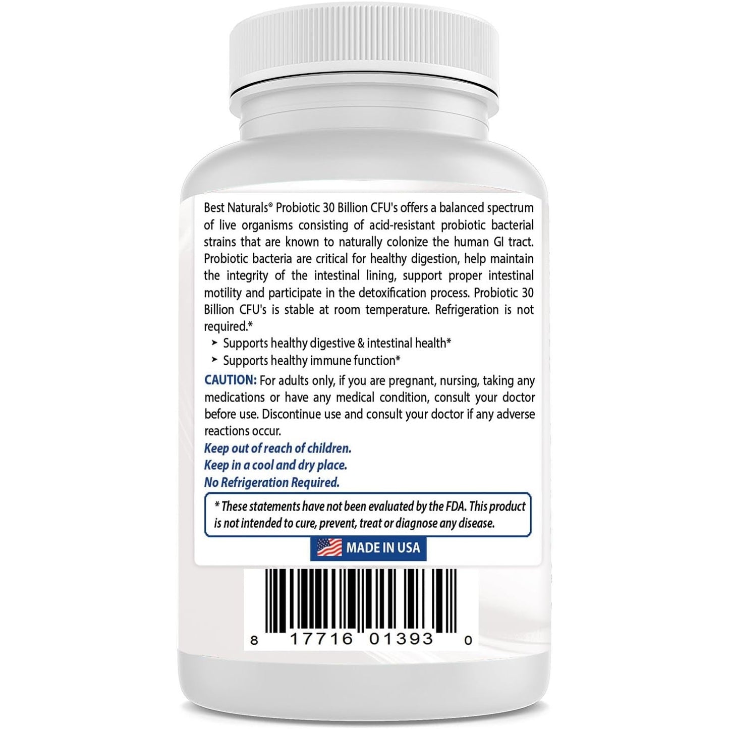 Best Naturals Probiotic 10 Strains & 30 Billion CFU Intestinal Flora, 120 Veggie Capsules - Shelf Stable probiotic (4146365) - Medaid International