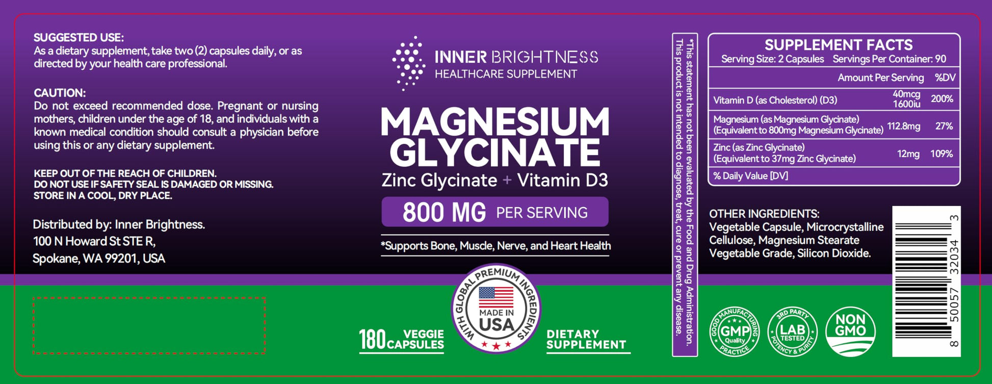Magnesium Glycinate - Magnesium Supplement with Zinc & Vitamin D3 for Sleep, Immune, Bone & Muscle Support and Heart Health - Non-GMO, Gluten-Free, Gentle on Stomach - 180 Vegetarian Capsules - Medaid International