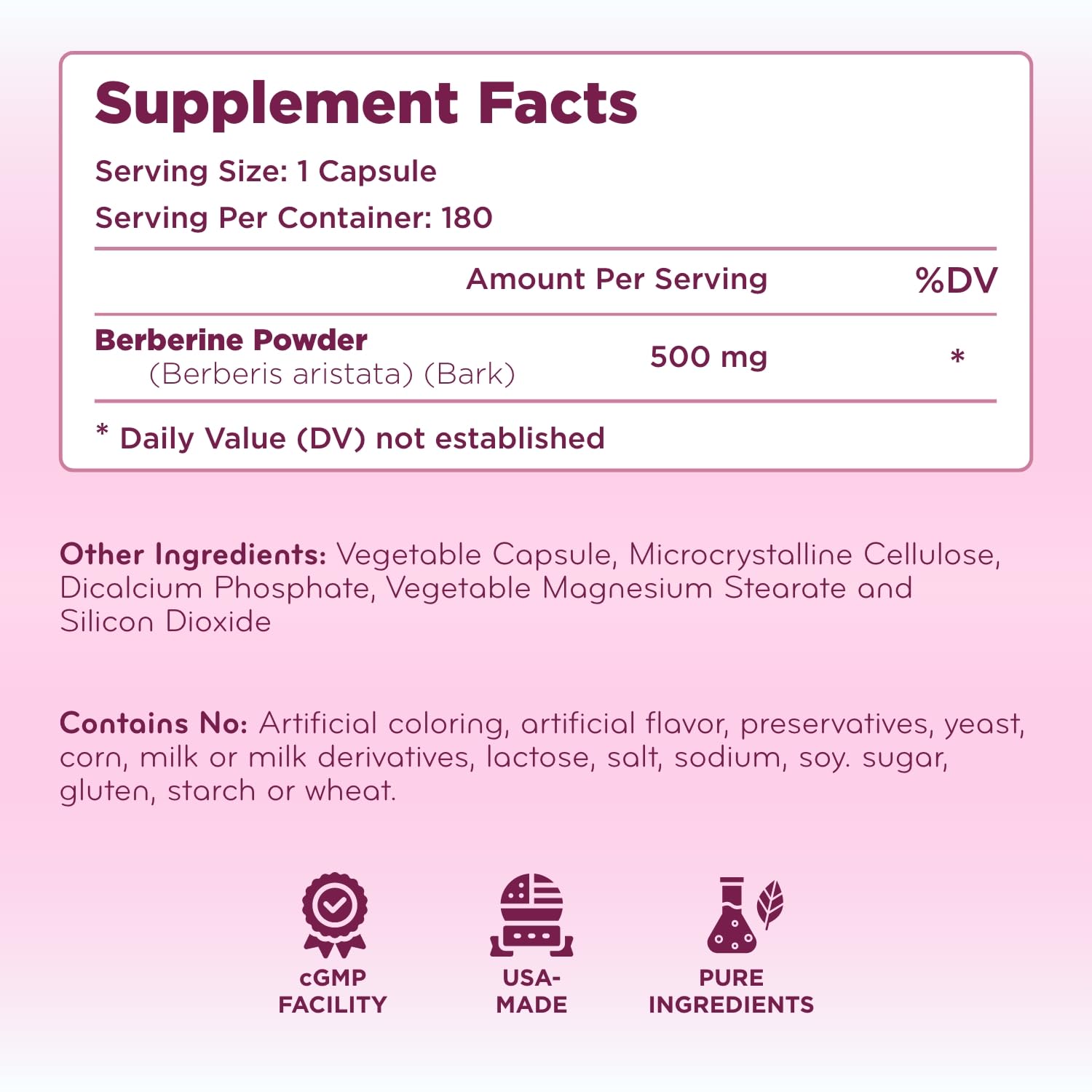 Clear Formulas Berberine Supplement 500mg - Lab Tested Berberine 500mg Value Size - Vegan Non-GMO Made in The US & Gluten Free (6 Months Supply) - Medaid International
