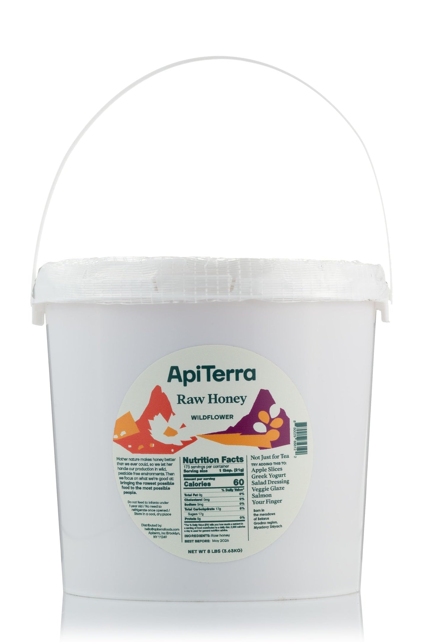 Apiterra - Raw Honey Bulk 8 lbs Bucket Unfiltered Unpasteurized 100% Pure and Natural Wildflower Raw Honey - Medaid International