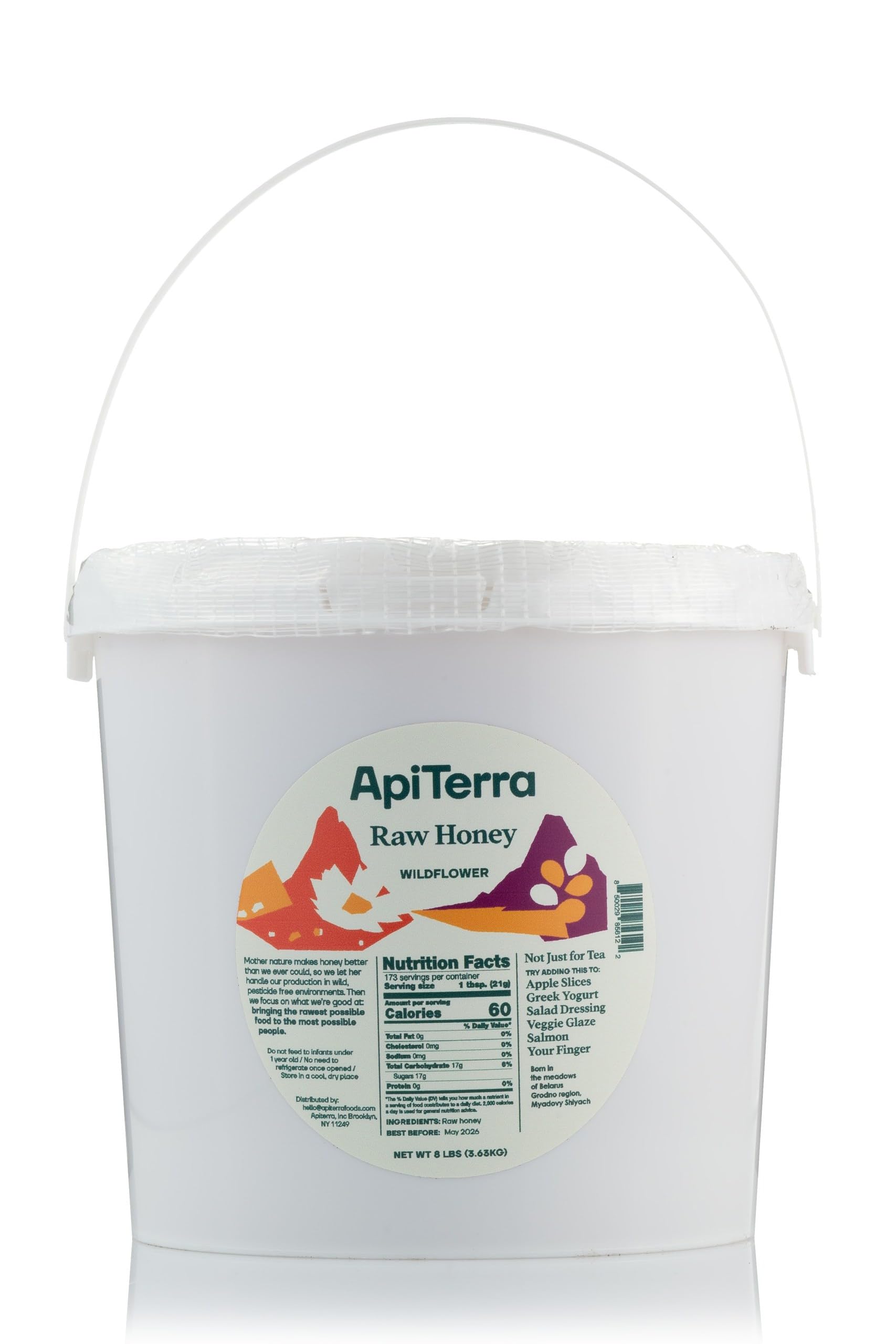 Apiterra - Raw Honey Bulk 8 lbs Bucket Unfiltered Unpasteurized 100% Pure and Natural Wildflower Raw Honey - Medaid International