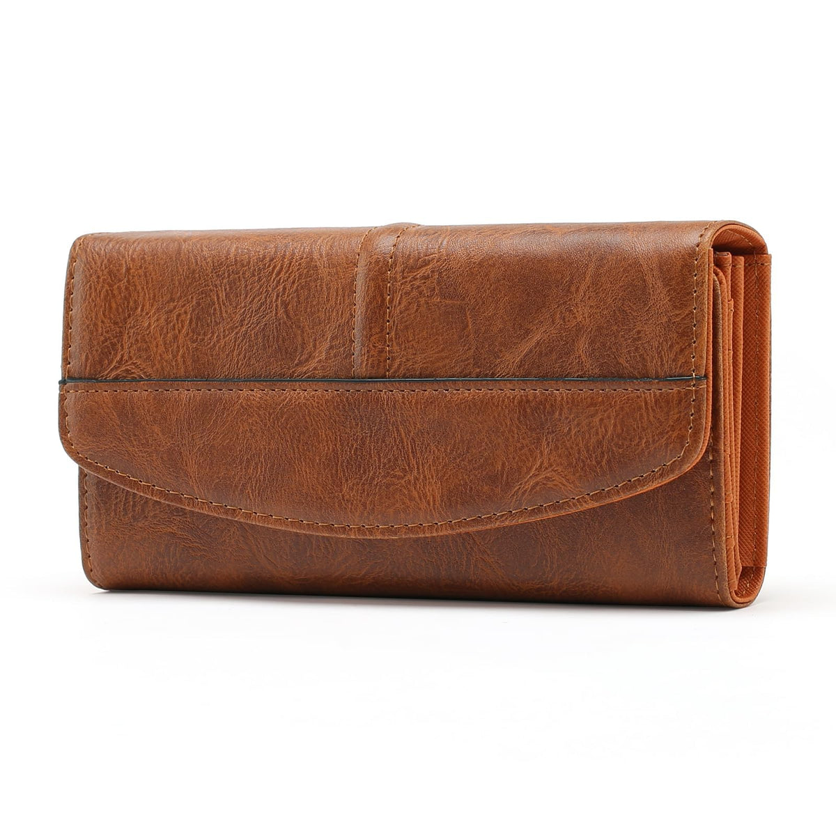 TERRIFI Leather Women's RFID Blocking Wallet - Long Clutch Bag with Multiple Card Slots, Large Capacity for Phone, Zipper Coin Pocket - Brown