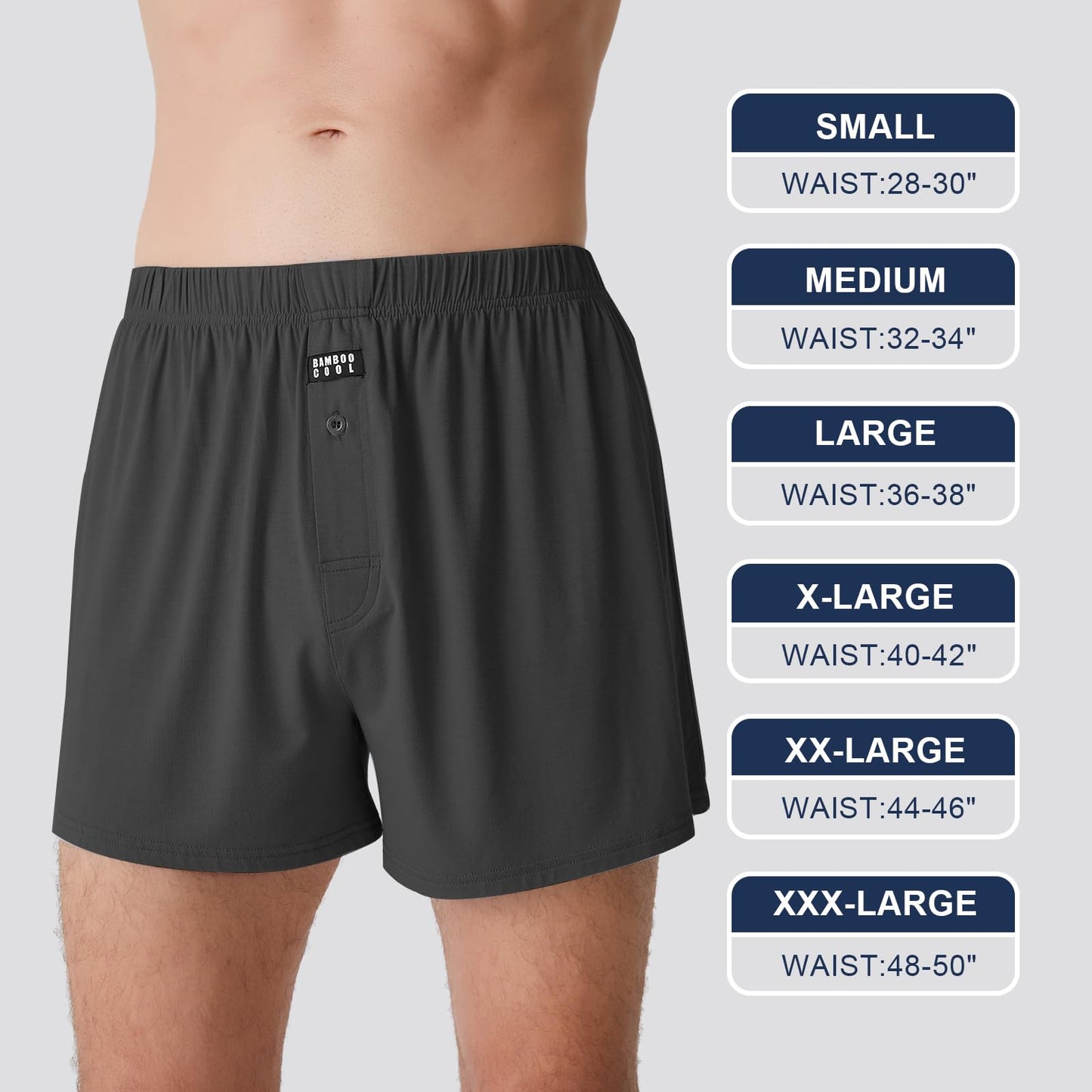BAMBOO COOL Men's Boxers Underwear Boxer Shorts for Men Classic Lounge Loose Stretch Short (3 Pack), Large - Medaid International