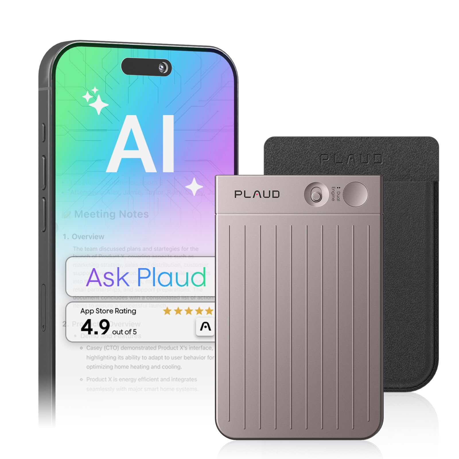 Plaud Note AI Voice Recorder, Voice Recorder w/Case, App Control, Transcribe & Summarize with AI Technology, Support 112 Languages, 64GB Memory, Audio Recorder for Lecture, Meeting, Call, Interview - Medaid International