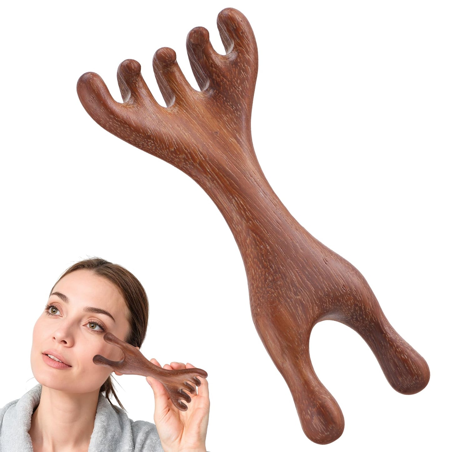 HJZHII Manual Scalp Massager, Wooden Scalp Massage 2 in 1 Sandalwood Gua Sha Massager Five Claw Gua Sha Comb Wood Head Scratcher for Women Men Meridian Comb for Head Neck Hands - Medaid International