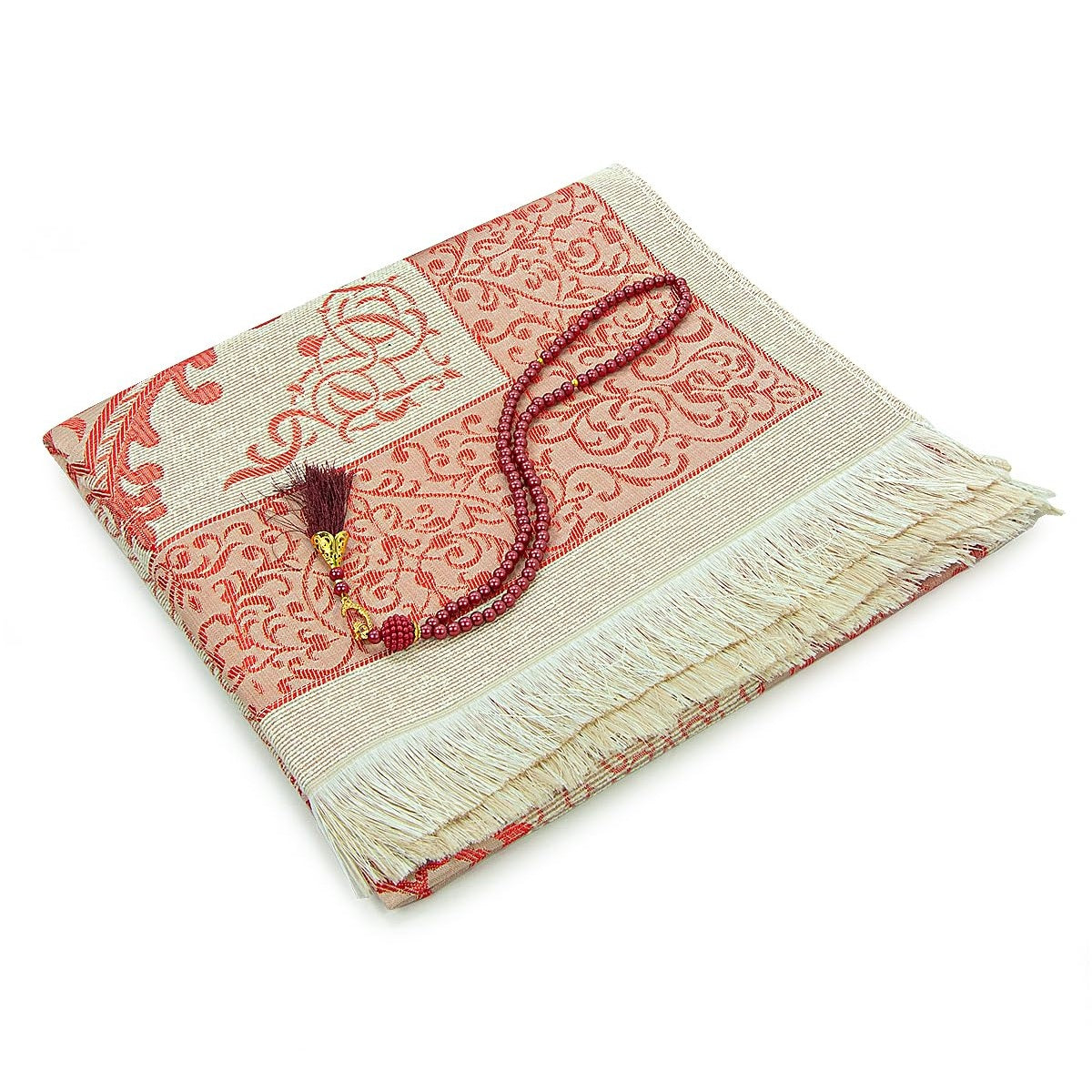 ihvan online Muslim Prayer Rug and Beads with Portable Elegant Fabric Bag, Janamaz, Sajadah, Soft Islamic Prayers Rug, Islamic Gifts for Eid Ramadan, Travel Prayer Carpet Mat, Taffeta Fabric, Burgundy - Medaid International