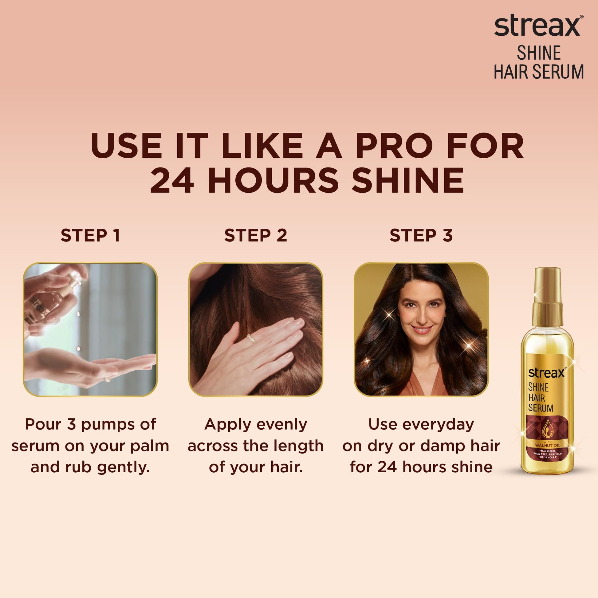 Streax Hair Serum Enriched with Walnut Oil Gives Frizz-free Satin Smooth Hair 90 ML - Medaid International