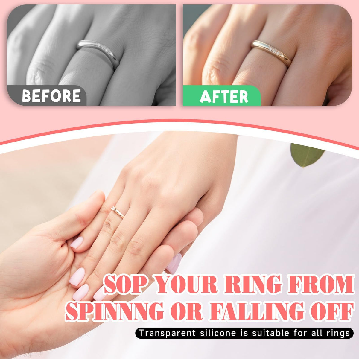 TERRIFI Invisible Ring Size Adjuster for Loose Rings, 8 Pcs Plastic Ring Sizers, Flexible Ring Guards with Hole, Anti-Slip Ring Adjusters for Women and Men, 8 Sizes