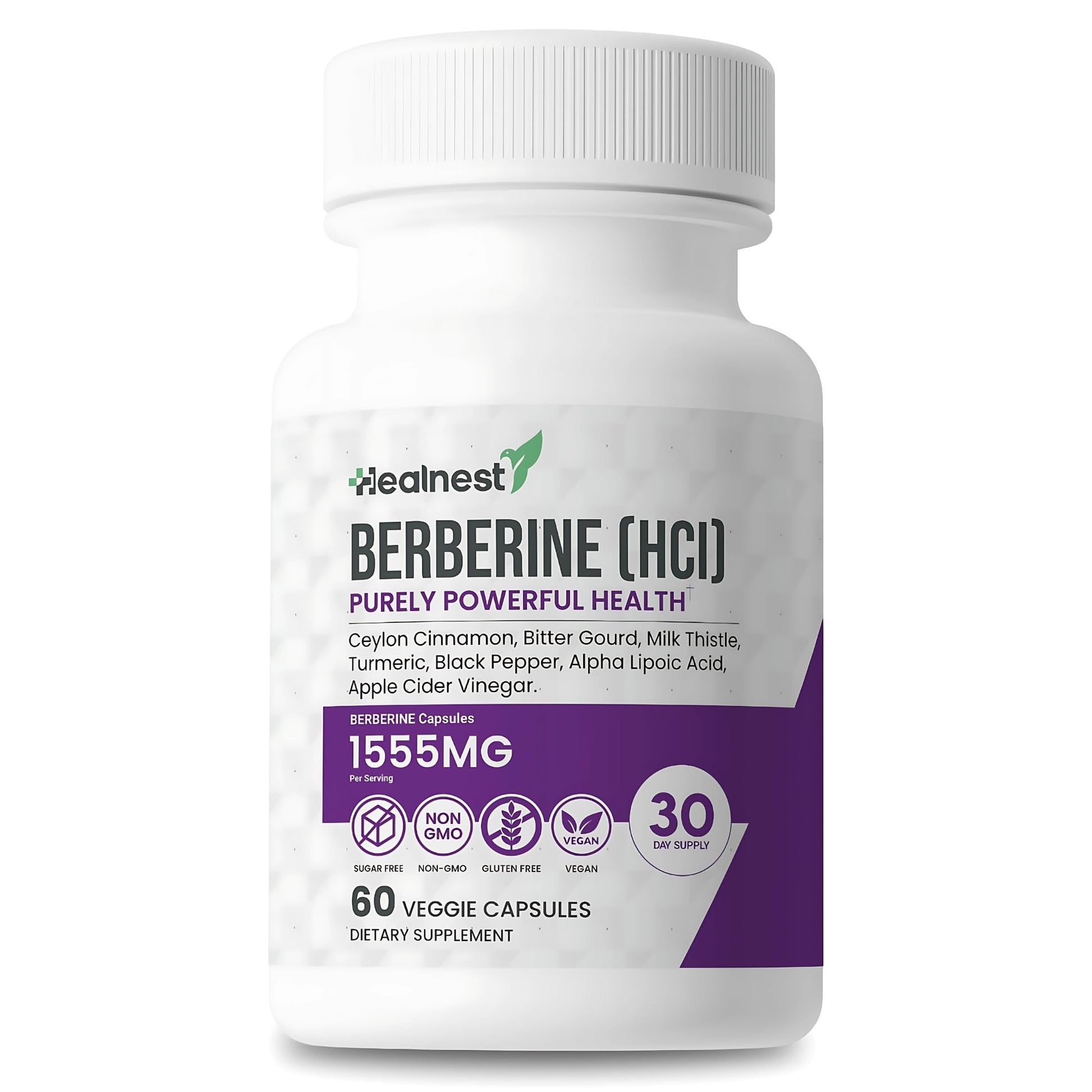 Berberine (HCI) 500mg - with Ceylon Cinnamon, Turmeric, Milk Thistle, Bitter Gourd, Alpha Lipoic Acid - Non-GMO, Gluten Free, 60 Vegan Capsules. - Medaid International