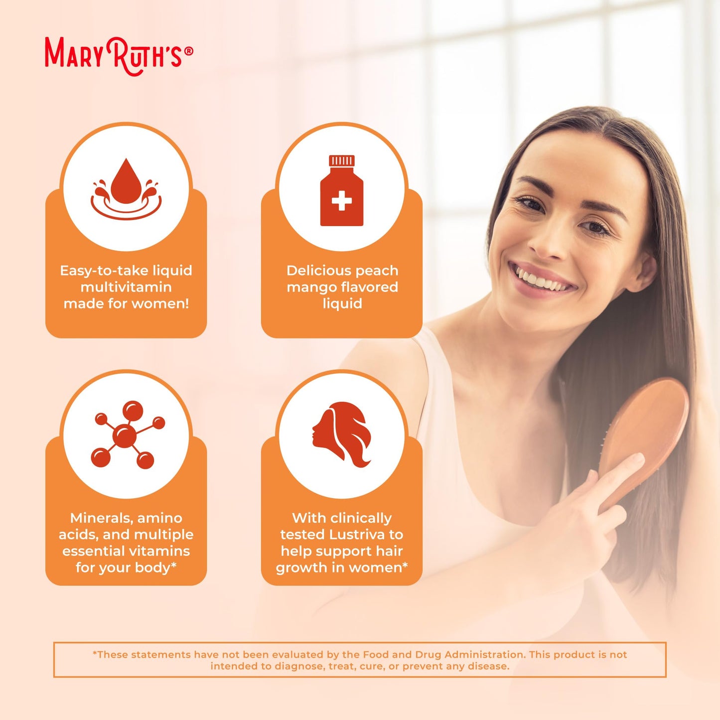 MaryRuth Organics Liquid Multivitamin+Hair Growth | Clinically Tested for Thicker Hair & Facial Wrinkles in Women | Biotin 10000mcg | Lustriva Hair Growth Supplement | Skin Care | Age 18+ | 30 Fl Oz - Medaid International