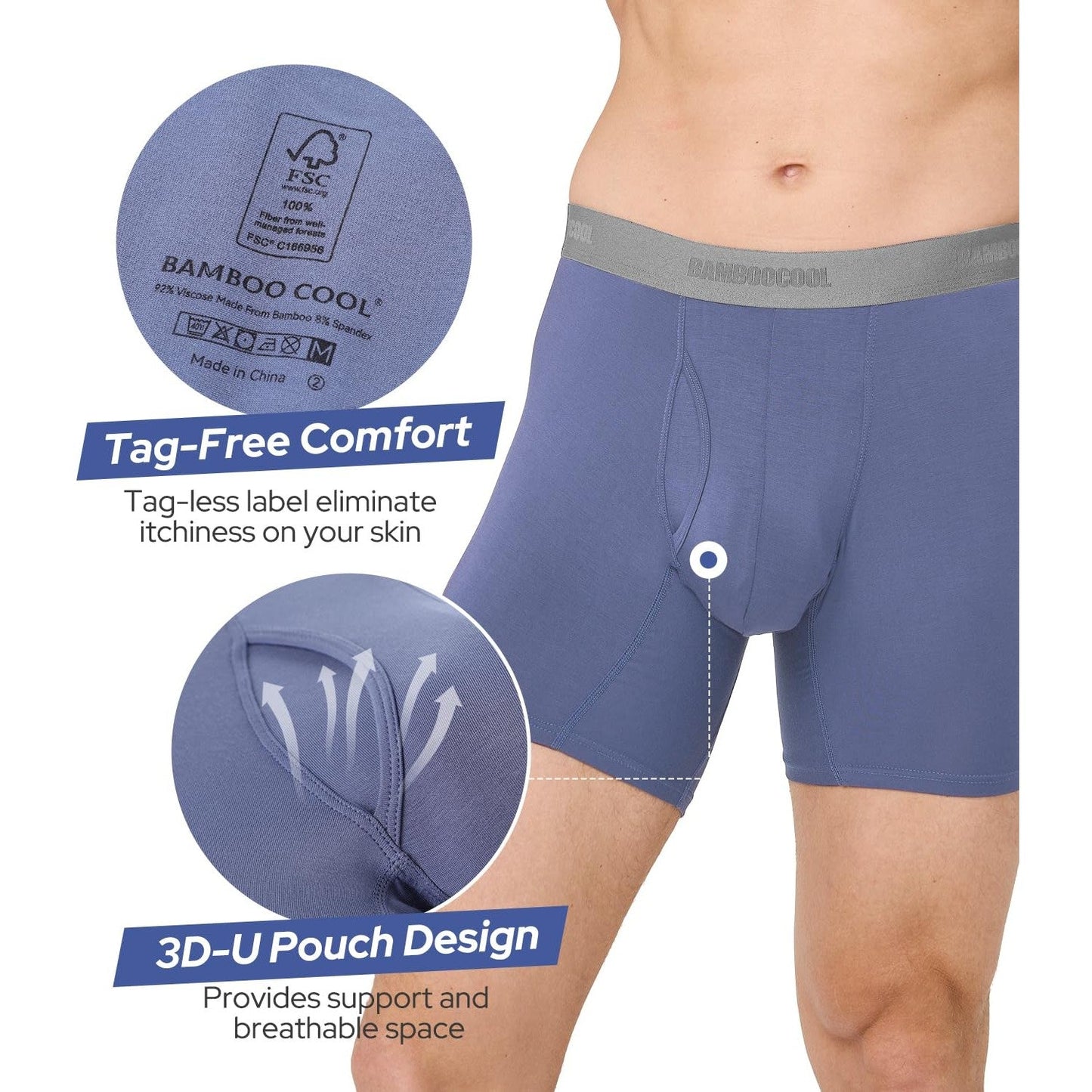 BAMBOO COOL Mens Underwear Ultra Soft & Breathable Boxer Briefs Moisture Wicking Tagless 3D Pouch 4 Pack - Medaid International
