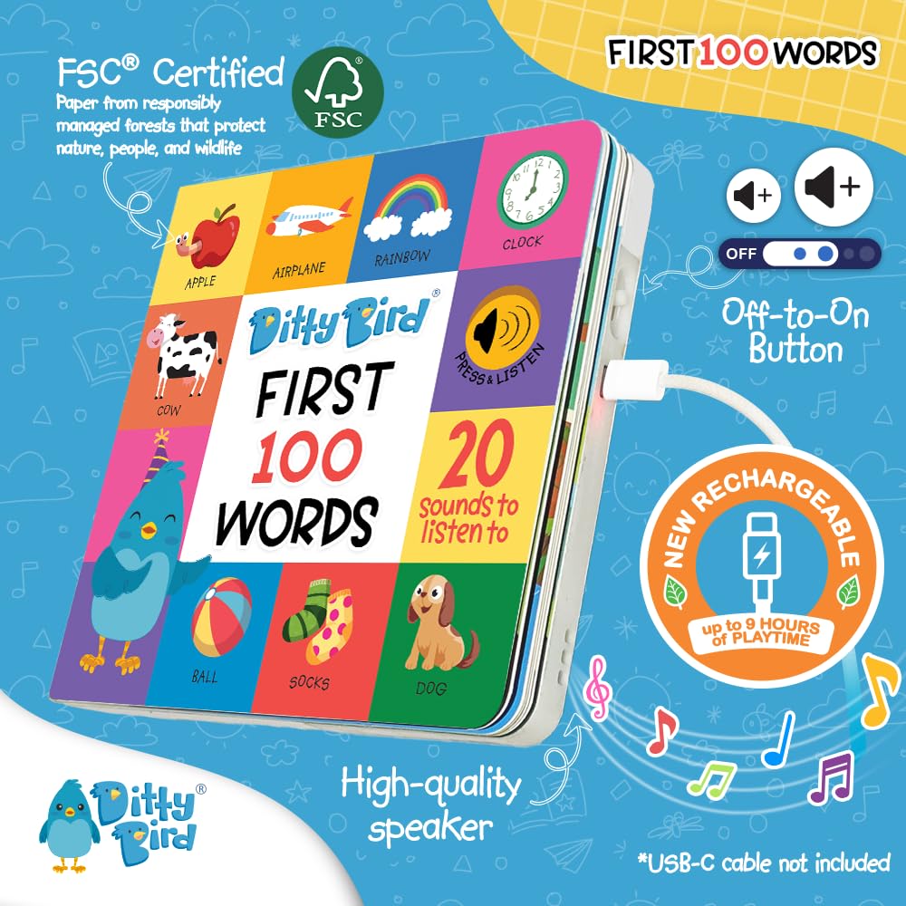 DITTY BIRD Interactive Musical Toy | 100 Words for Baby and Toddler | Educational Talking Toy | Explore Baby First 100 Words | Electronic Early Development Toys for Toddlers 1-3.…
