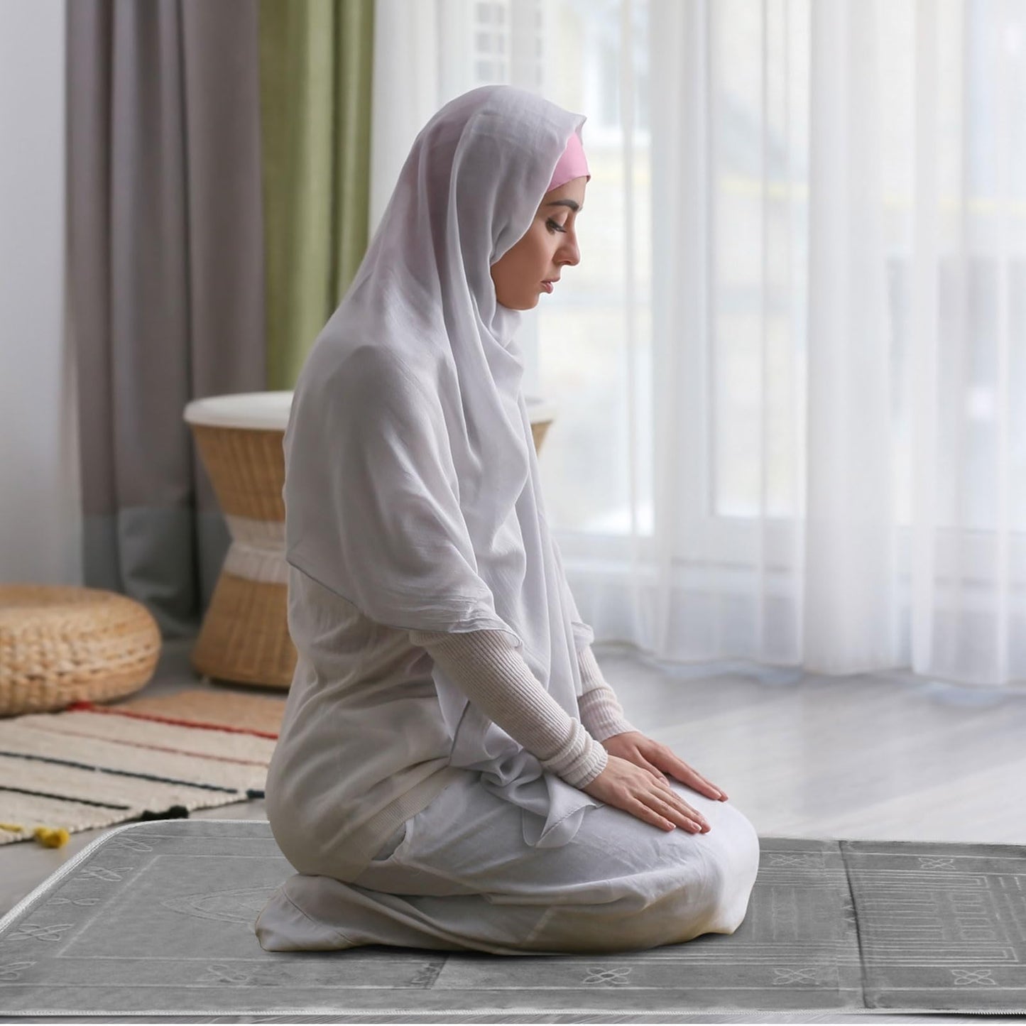 Timgle Foldable Prayer Mat Prayer Rug with Backrest Folding Meditation Chair with Storage Bag Soft Meditation Rug Praying Mat Praying Carpet for Rest Men Women Prayer Ramadan Eid, Muslim Gift (Gray) - Medaid International