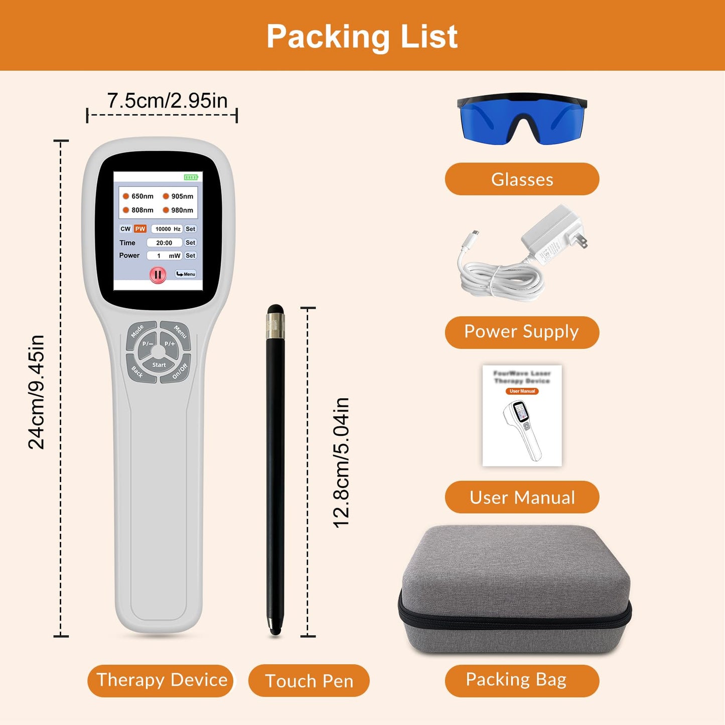 Upgrade Red Light Therapy Device for Pain Relief 10x650nm 5x808nm 5x905nm 5x980nm Portable Infrared Light Therapy Wand Handheld Therapy Machine for Human and Pets Relief of Joints Muscle and Body Pain - Medaid International