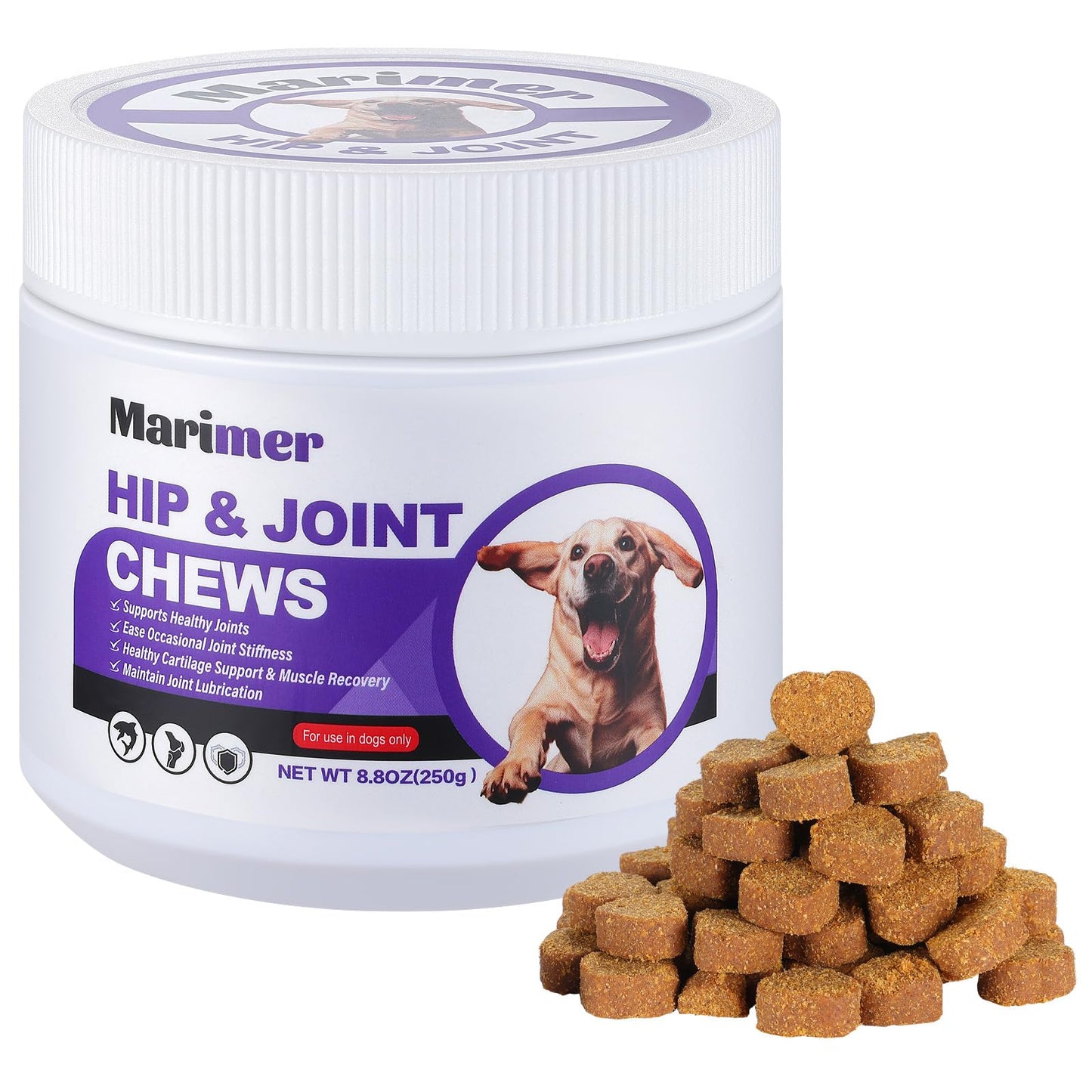 MARIMER Hip & Joint Chews for Dogs – Glucosamine, MSM, Chondroitin, Turmeric & Omega-3 – Mobility Chews for Dogs with Green Lipped Mussel & Eggshell Membrane – Chicken Flavor – 100 Soft Chews