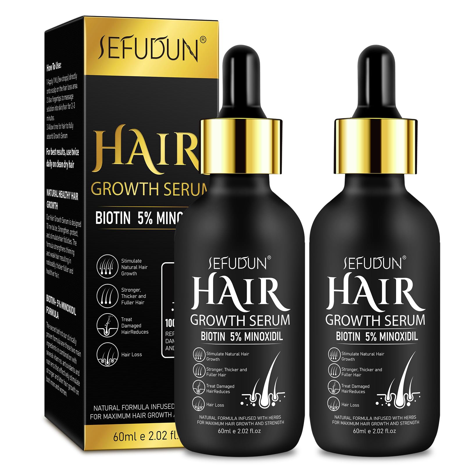 2 Pack 5% Minoxidil Hair Growth Serum,Minoxidil For Men and Women Hair,2.02 oz Biotin Hair Regrowth Serum Treatment For Getting Thicker Healthier Hair - Medaid International