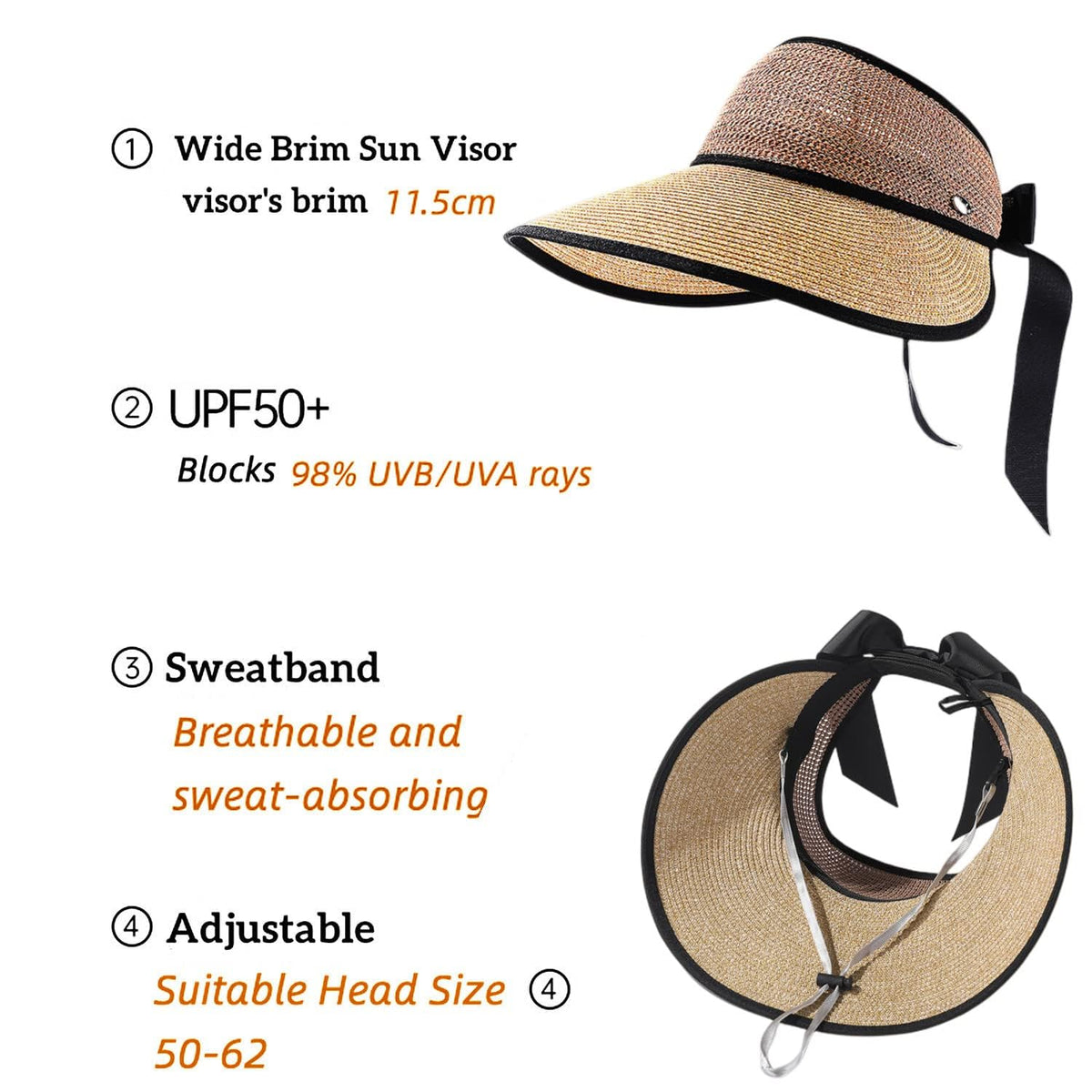 KASTWAVE Women Wide Brim Sun Hat UPF50 Straw Summer Hat Floppy Beach Hat Roll-Up Sun Hat