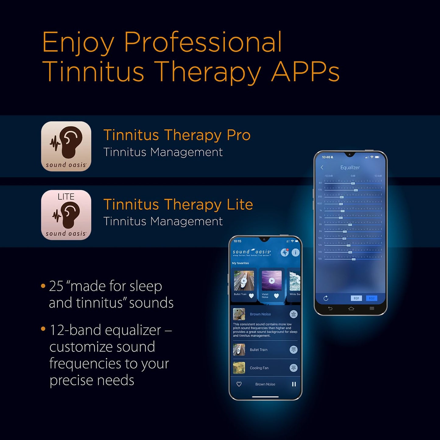 Sound Oasis® Bluetooth® Tinnitus Sound Therapy System® - Sleep Better, Manage and Mask Tinnitus, 25 Built-in Sounds for Tinnitus Relief, 12-Hour Sound Duration - Medaid International