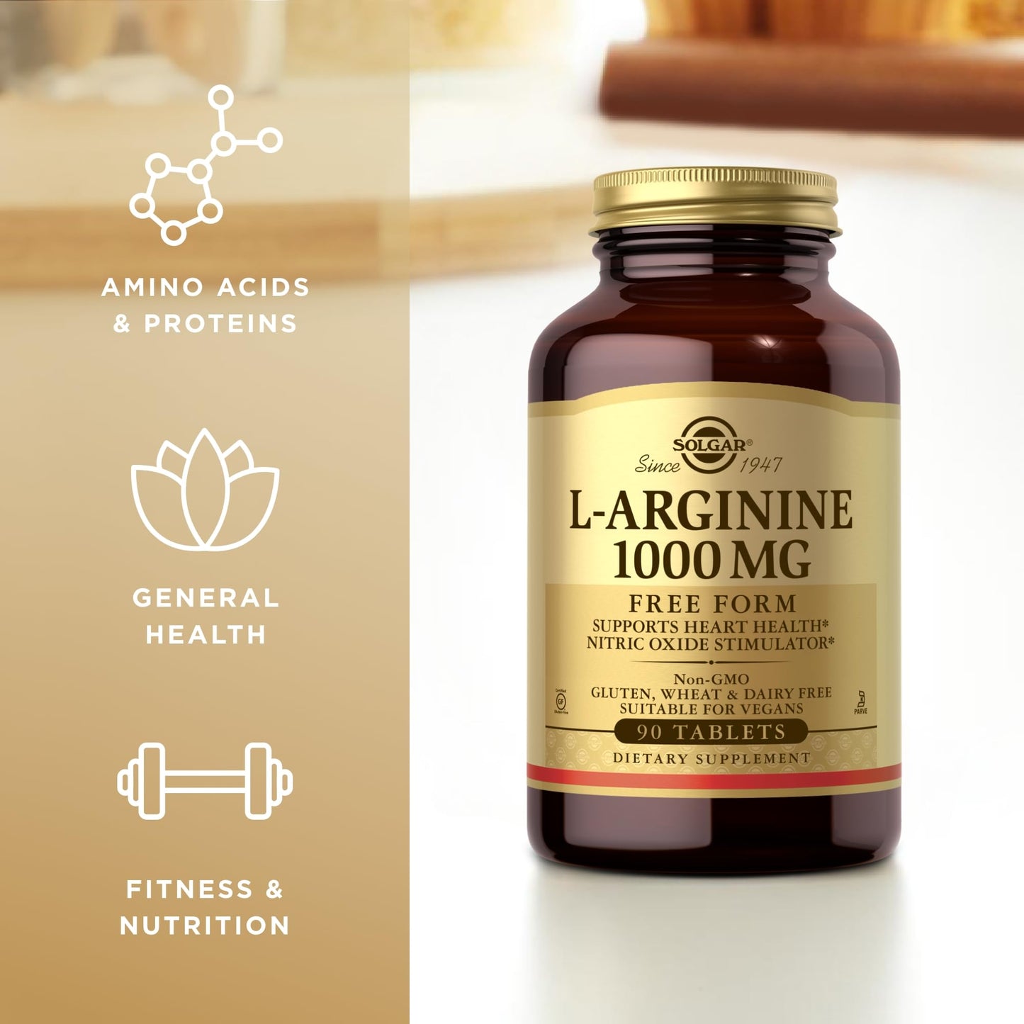 Solgar L-Arginine 1000 mg - 90 Tablets - Nitric Oxide Stimulator - Non-GMO, Vegan, Gluten Free, Dairy Free, Kosher - 90 Servings - Medaid International