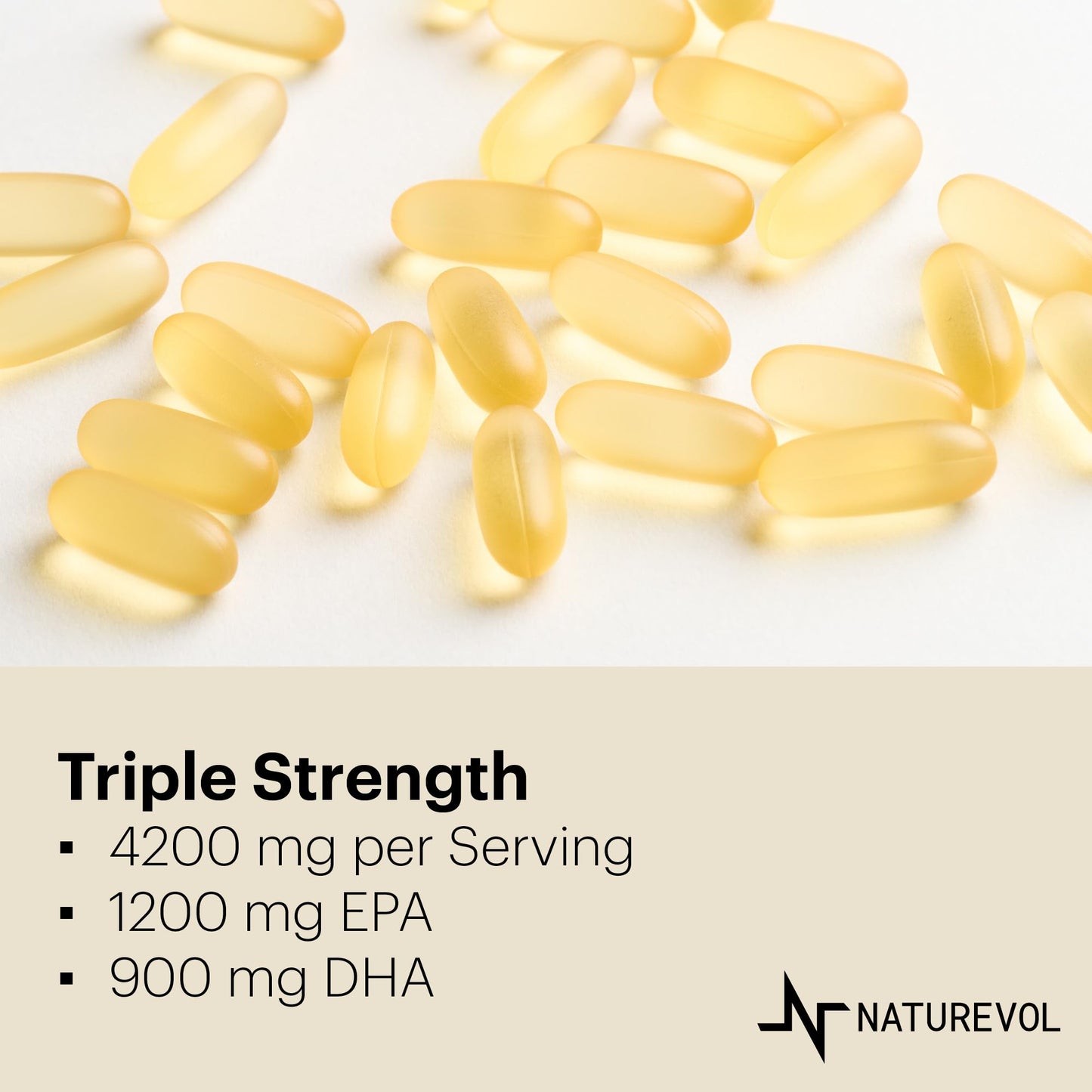 Triple Strength Omega 3 Fish Oil 4200mg - Burpless | Over 2200mg of Omega 3 Fatty Acids | 1200mg EPA + 900mg DHA | Best Essential Fatty Acids | Wild Caught/Deep Sea Fish, Lemon Flavored - 240 Softgels - Medaid International