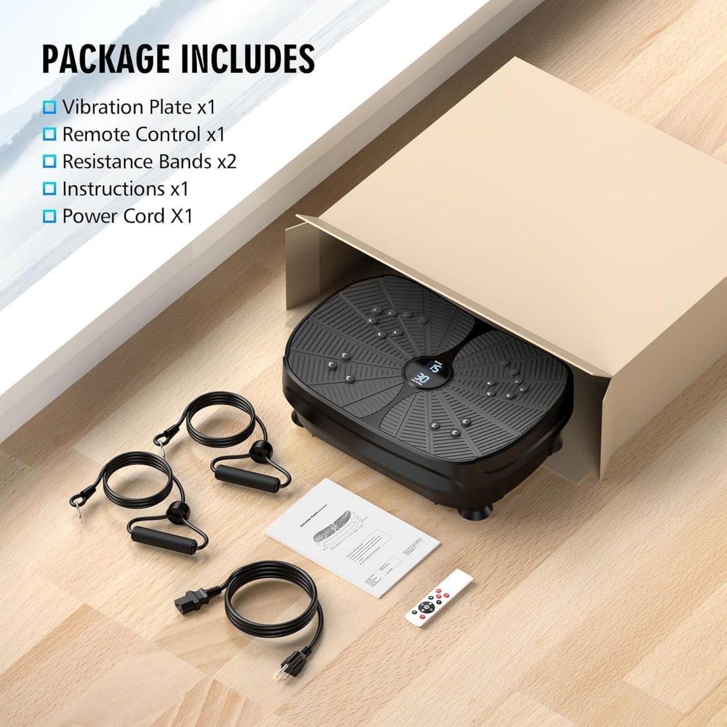 Vibration Plate Exercise Machine, PBYRD Portable Full Body Vibration Platform for Lymphatic Drainage, 9 Preset Auto Mode Fitness Board for Weight Loss Shaping, with Resistance Bands, 99 Levels